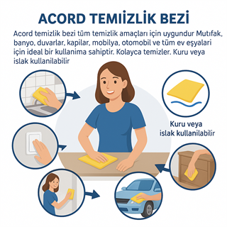 Acord 3 Adet Sarı Temizlik Bezi 35 x 38 cm Genel Mutfak Temizlik Bezi