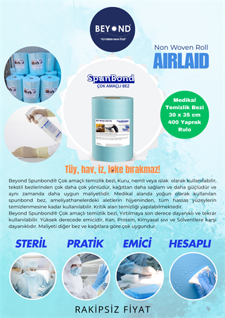Spunforce Horeca Profesyonel Temizlik Bezi 400 Yaprak Turkuaz Rulo 30x35 cm