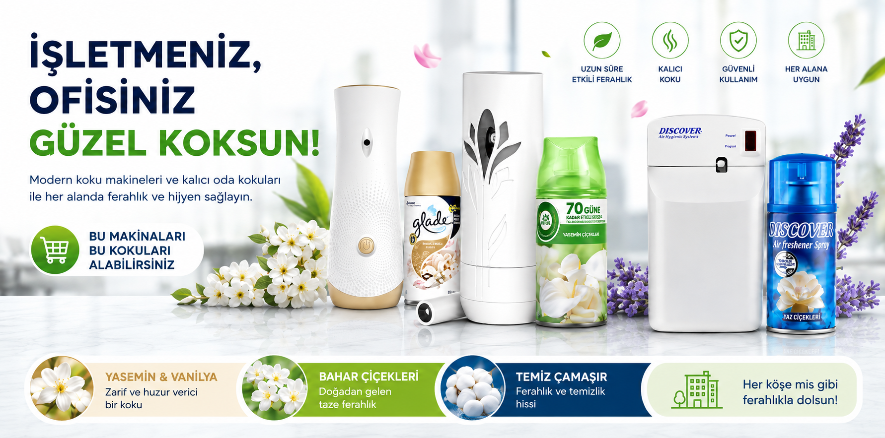 Ofis, Ev, İşletmeler için Koku makineleri ve Yedek Kartuşları