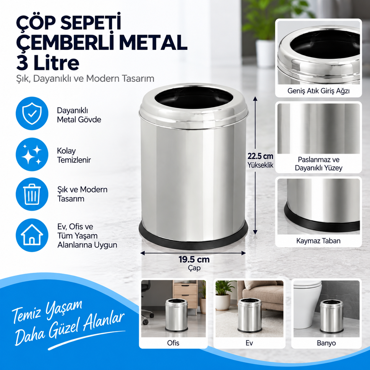 Çöp Sepeti Çemberli Metal 3 LT (1432)(411) | Beyond HijyenBeyond HijyenÇöp Sepeti Çemberli Metal 3 LT (1432)(411)