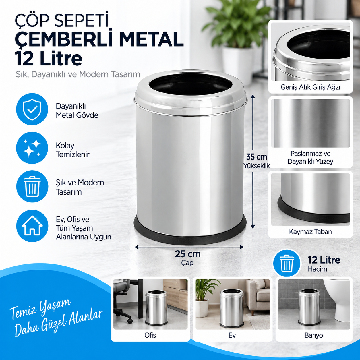 Çöp Sepeti Çemberli Metal 12 LT(1434)(414) | Beyond HijyenBeyond HijyenÇöp Sepeti Çemberli Metal 12 LT(1434)(414)