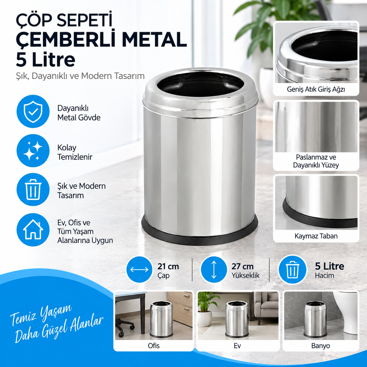 Çöp Sepeti Çemberli Metal 5 LT(1433) (412) (311) | Beyond HijyenBeyond HijyenÇöp Sepeti Çemberli Metal 5 LT(1433) (412) (311)