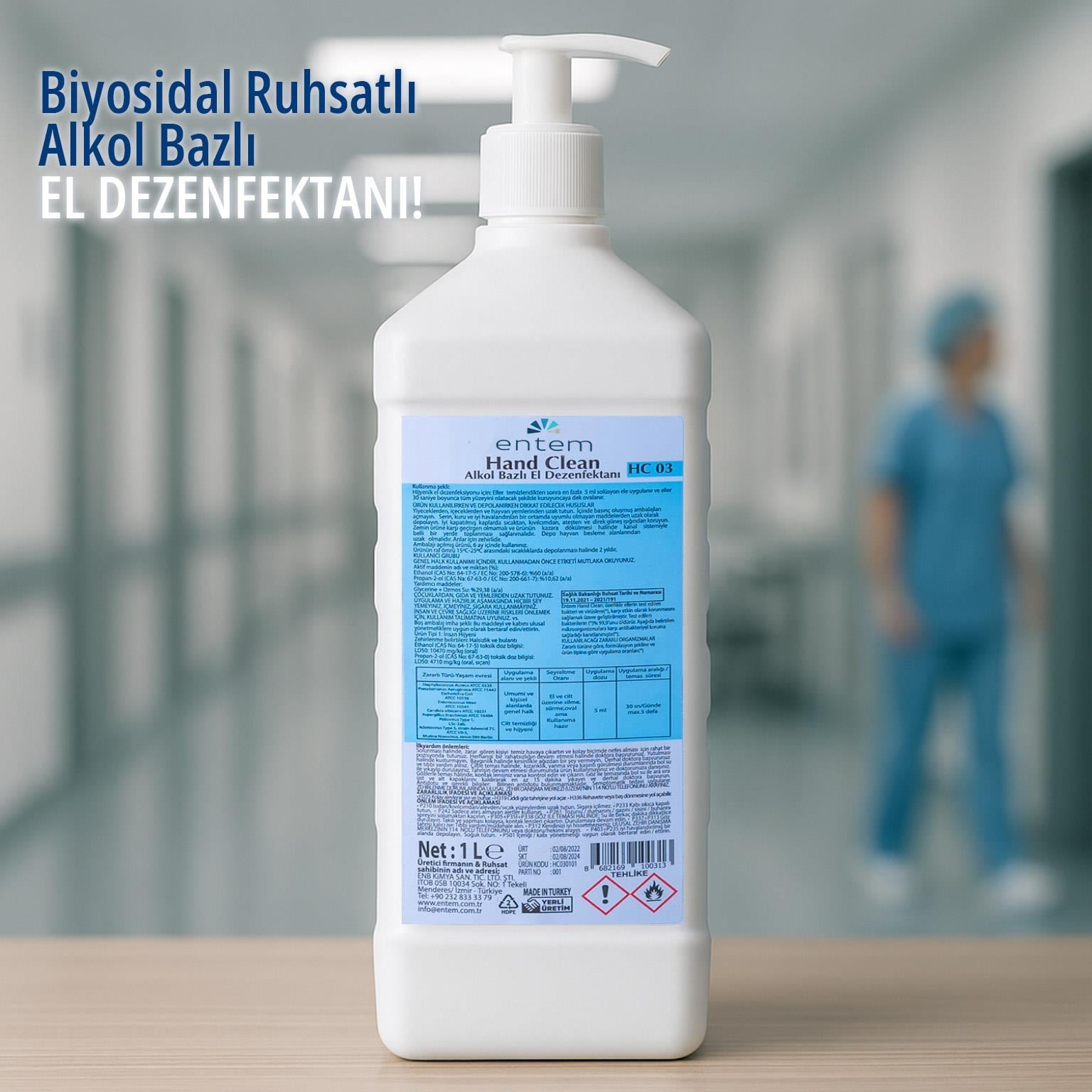 Hand Clean – Alkol Bazlı El Dezenfektanı 1 Lt | %60 Etanol ile Güçlü Hijyen I Temizlik Kimyasalları I Beyond HijyenEntemTriger Pompalı Hand Clean Alkol Bazlı El Dezenfektanı 1 Lt