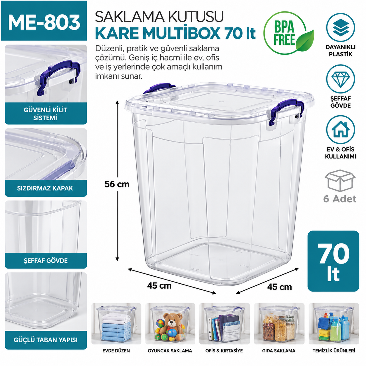Saklama Kutusu Kare M.Box 70 LT Şeffaf (E-631) | Beyond HijyenBeyond HijyenSaklama Kutusu Kare M.Box 70 LT Şeffaf (E-631)