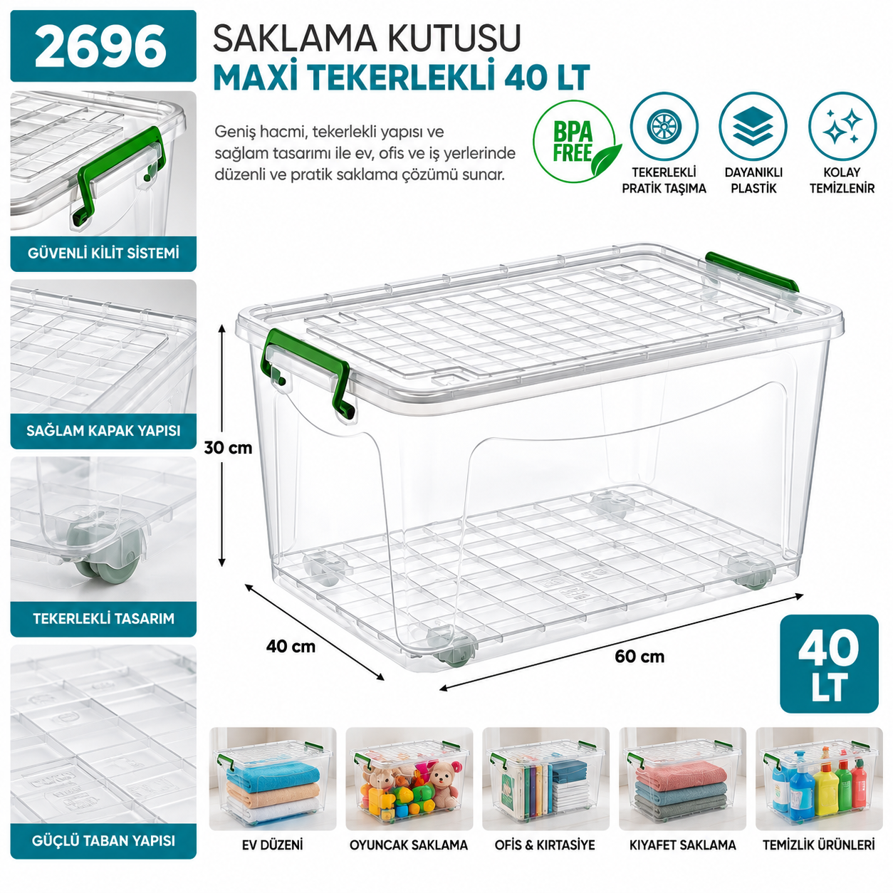 Saklama Kutusu Maxi Tekerlekli 40lt (2696) | Beyond HijyenBeyond HijyenSaklama Kutusu Maxi Tekerlekli 40lt (2696)