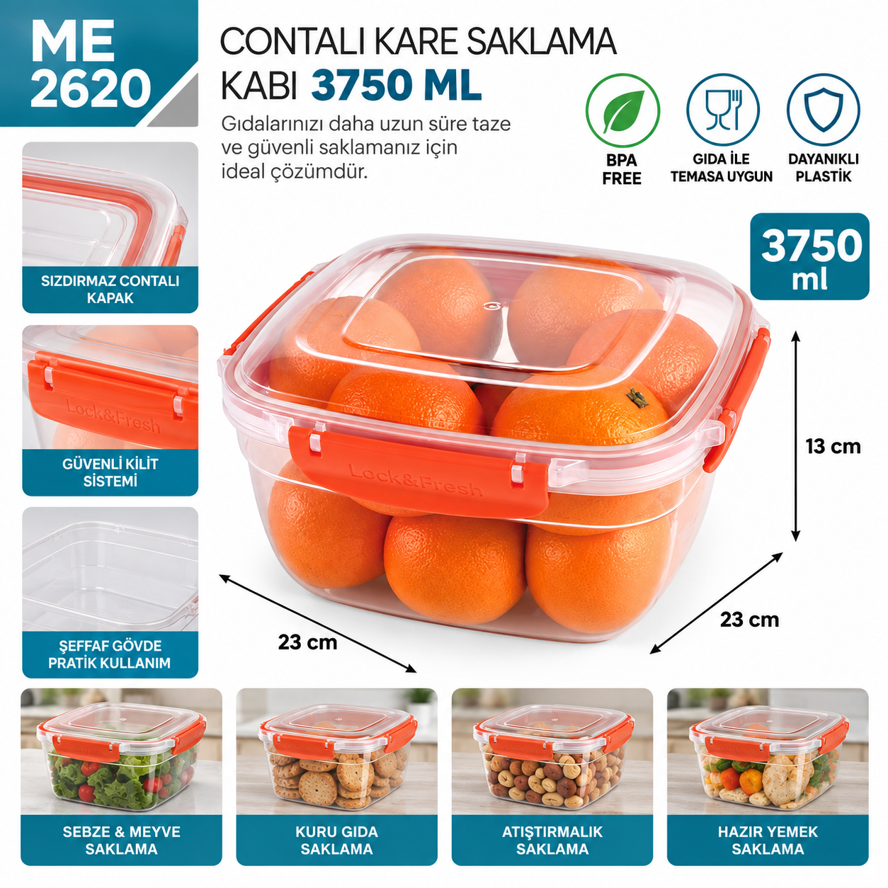 Contalı Kare Saklama Kabı 3750 ML (30806) | Beyond HijyenBeyond HijyenContalı Kare Saklama Kabı 3750 ML (30806)