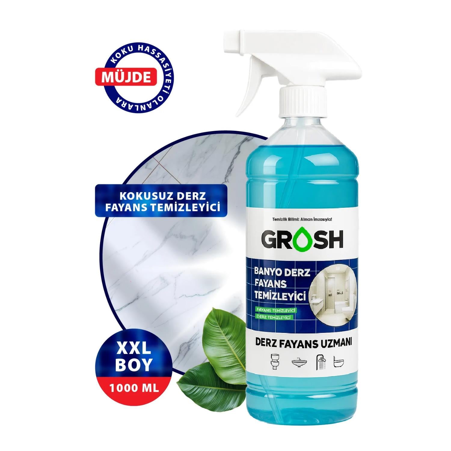 Grosh Banyo Derz Fayans Temizleyici Sprey 1000ml | Beyond Hijyen | Temizlik Kimyasalları | Banyo Wc TemizleyicilerGroshGrosh Banyo Derz Fayans Temizleyici Sprey 1000ml 