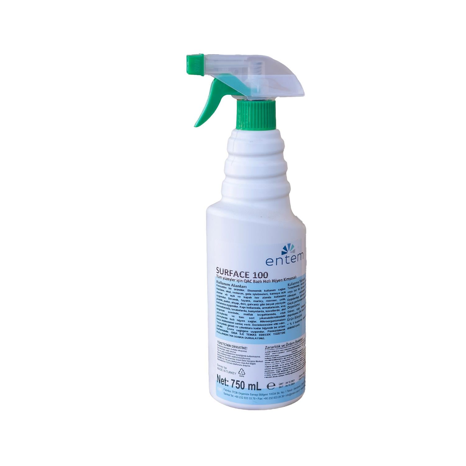 Entem Surface 100 Tüm Yüzeyler için QAC bazlı Hijyen Kimyasalı 750 ml Sprey | Beyond Hijyen | Temizlik KimyasallarıEntemEntem Surface 100 Tüm Yüzeyler için QAC bazlı Hijyen Kimyasalı 750 ml Sprey