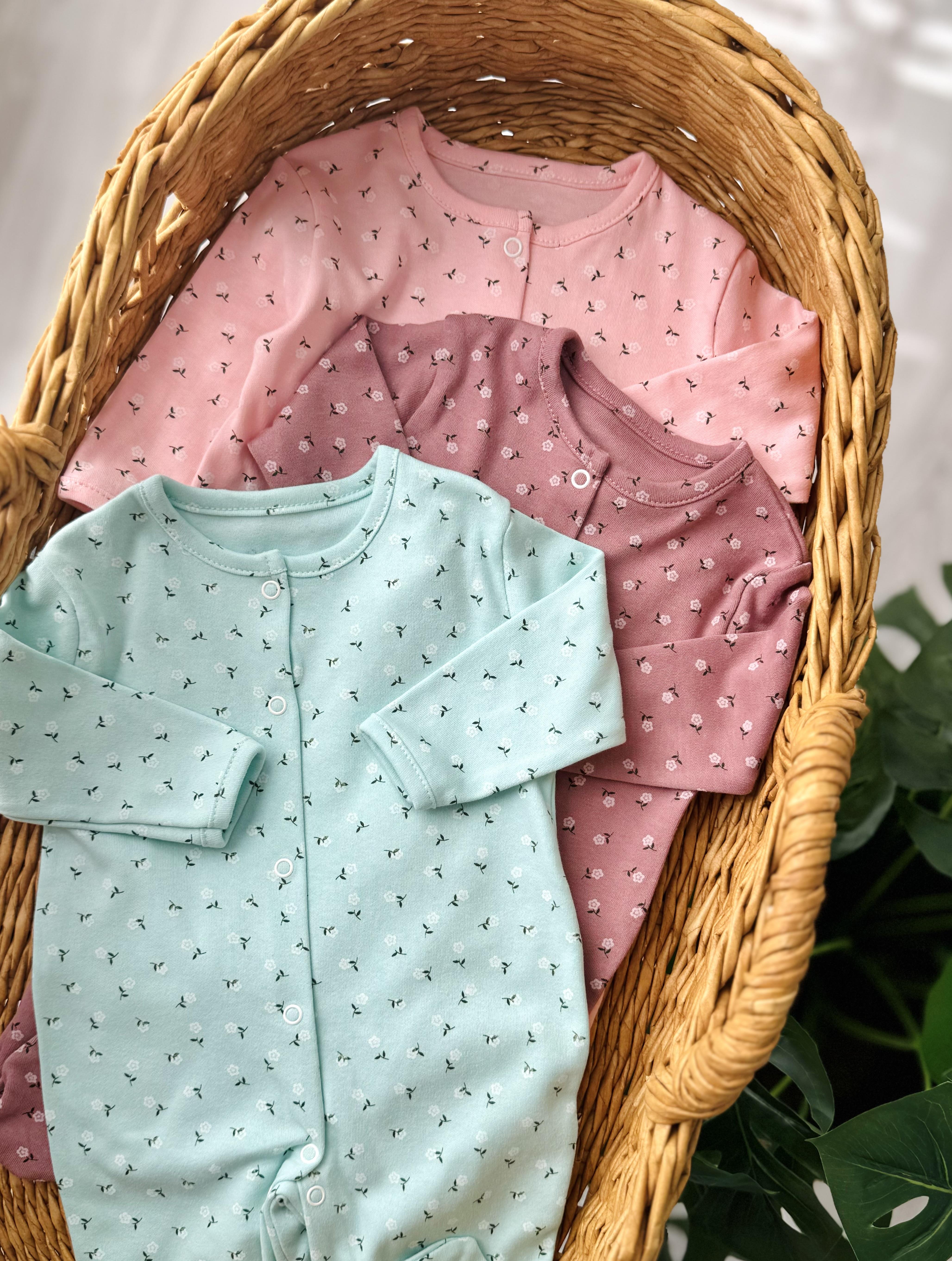 3'lü Minik Çiçekler Patikli Tulum Set