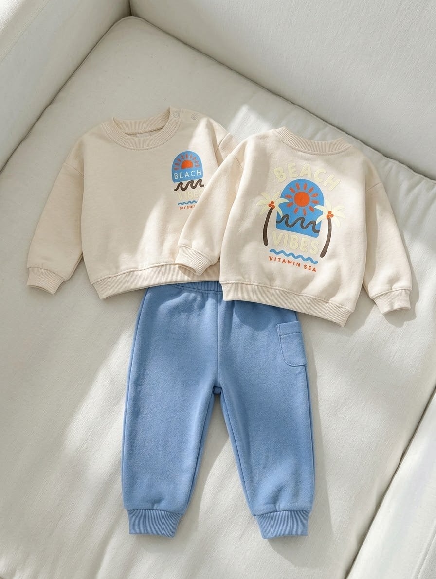 Beach Vibes Sırt Baskılı 3ip Kışlık Takım