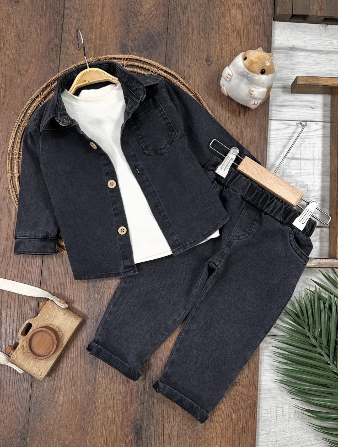 Gri Yumuşak Likralı Denim 3lü Takım