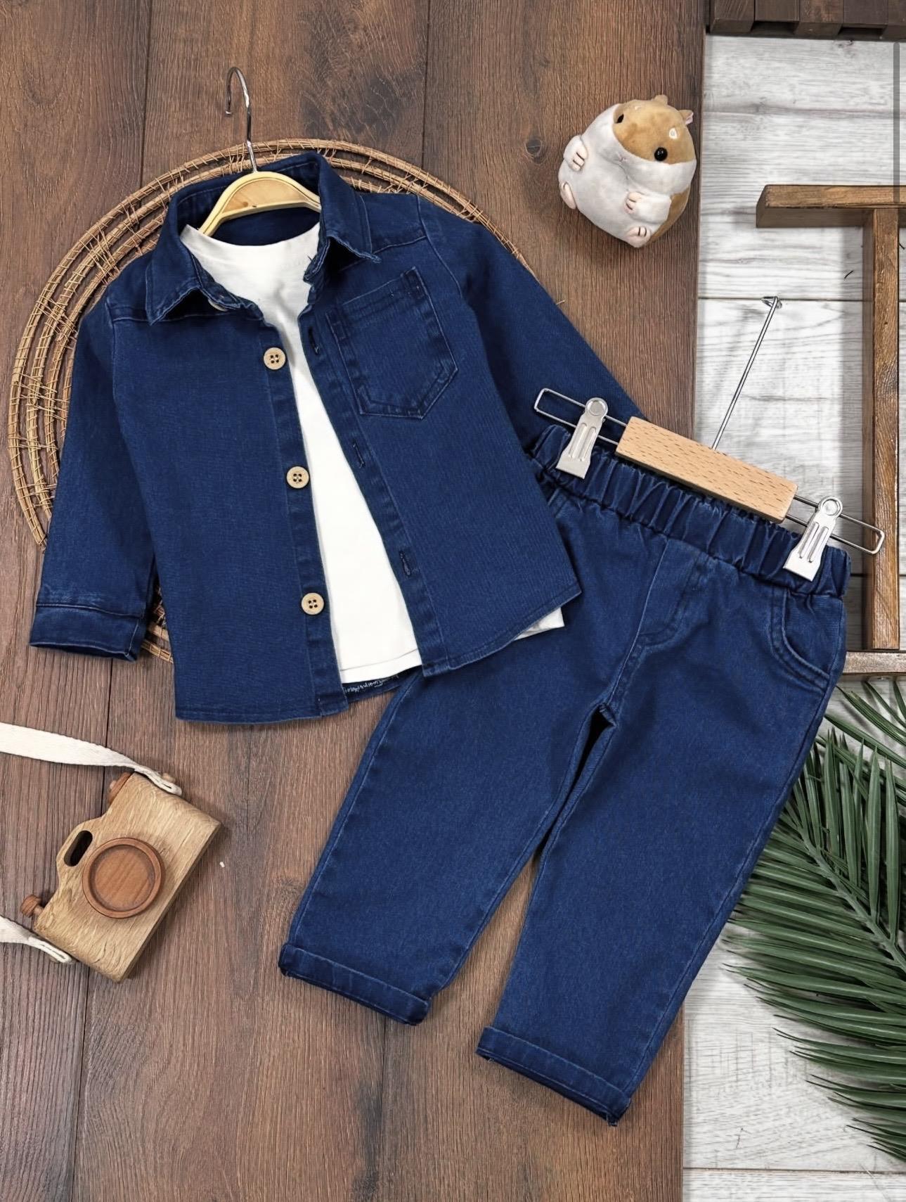 Lacivert Likralı Denim 3lü Takım