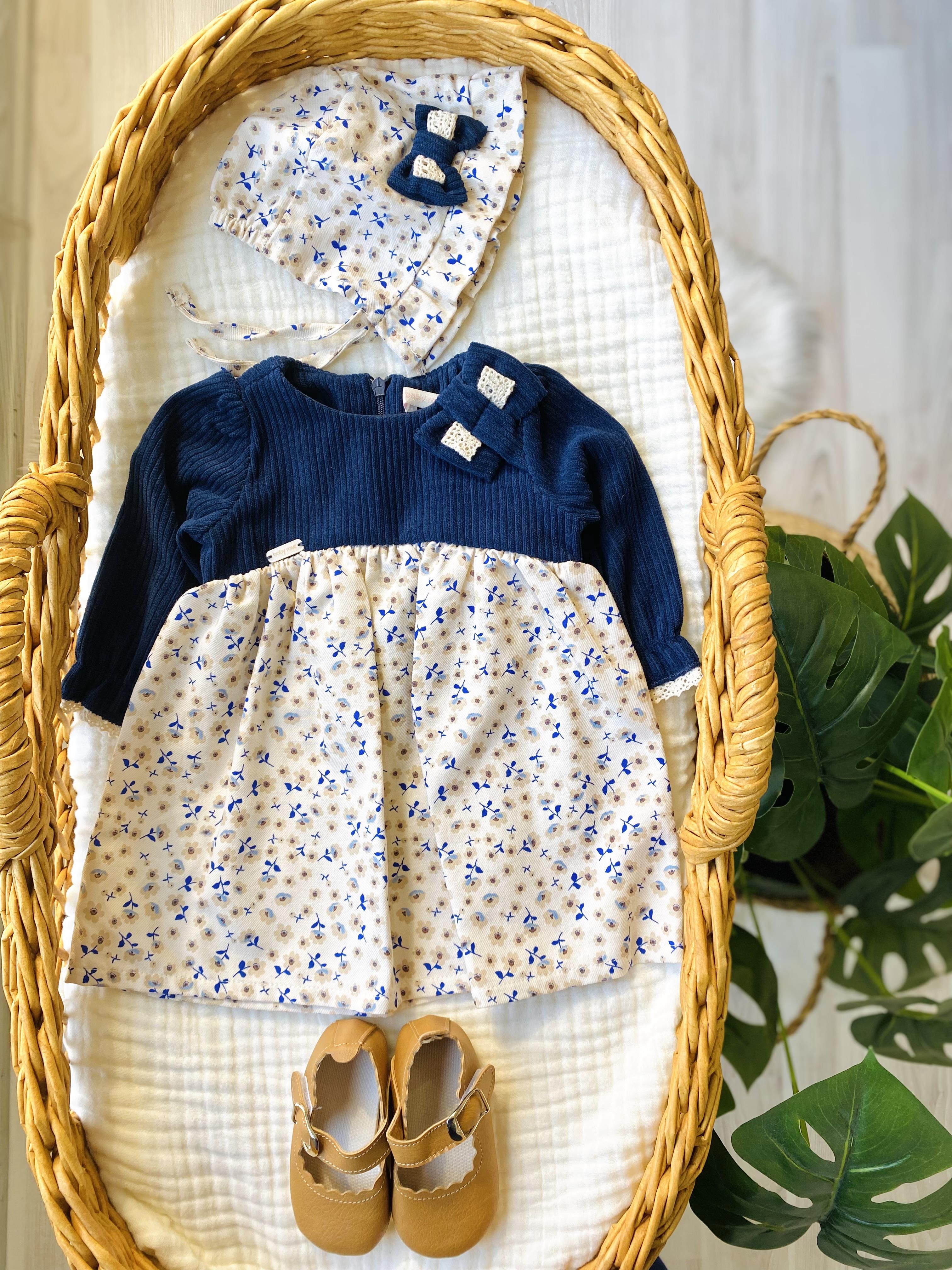 Lacivert Rosemarie Kadife 3lü Elbise Set 