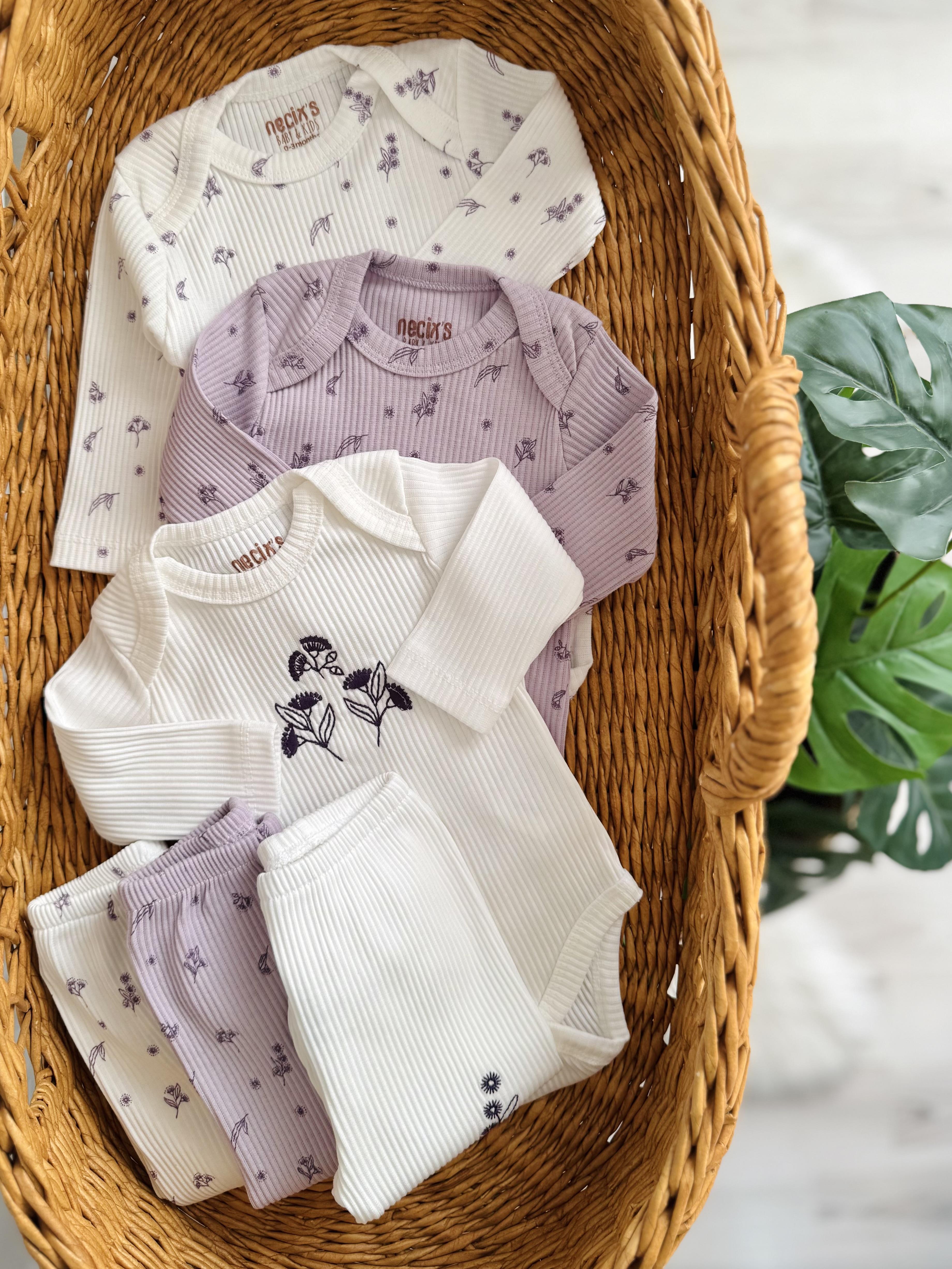 Lavender 3lü Patikli Çıtçıtlı Takım