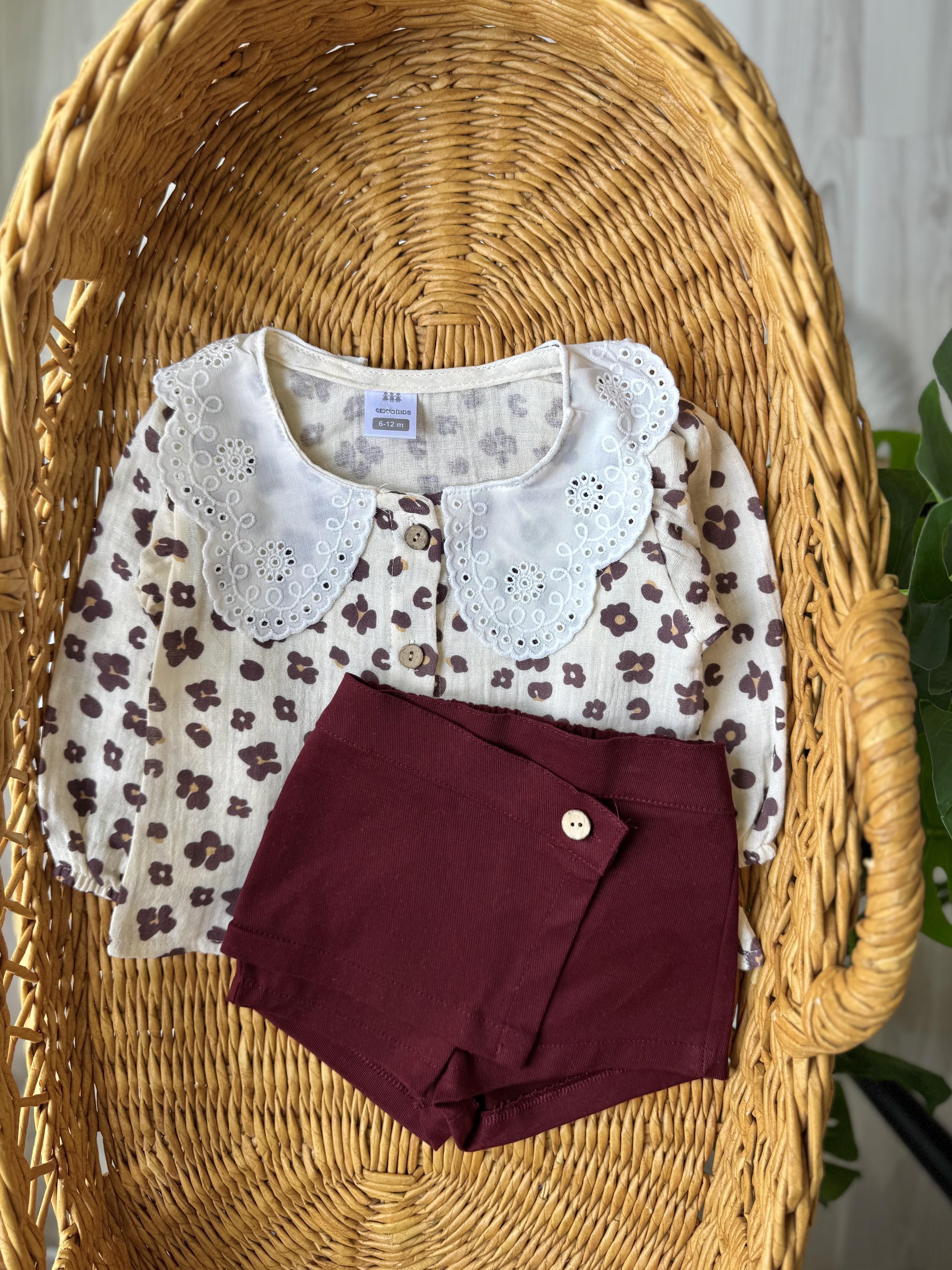 Leoparlı Şort Etekli Bordo Takım ( Külotlu Çorap Hediyeli)
