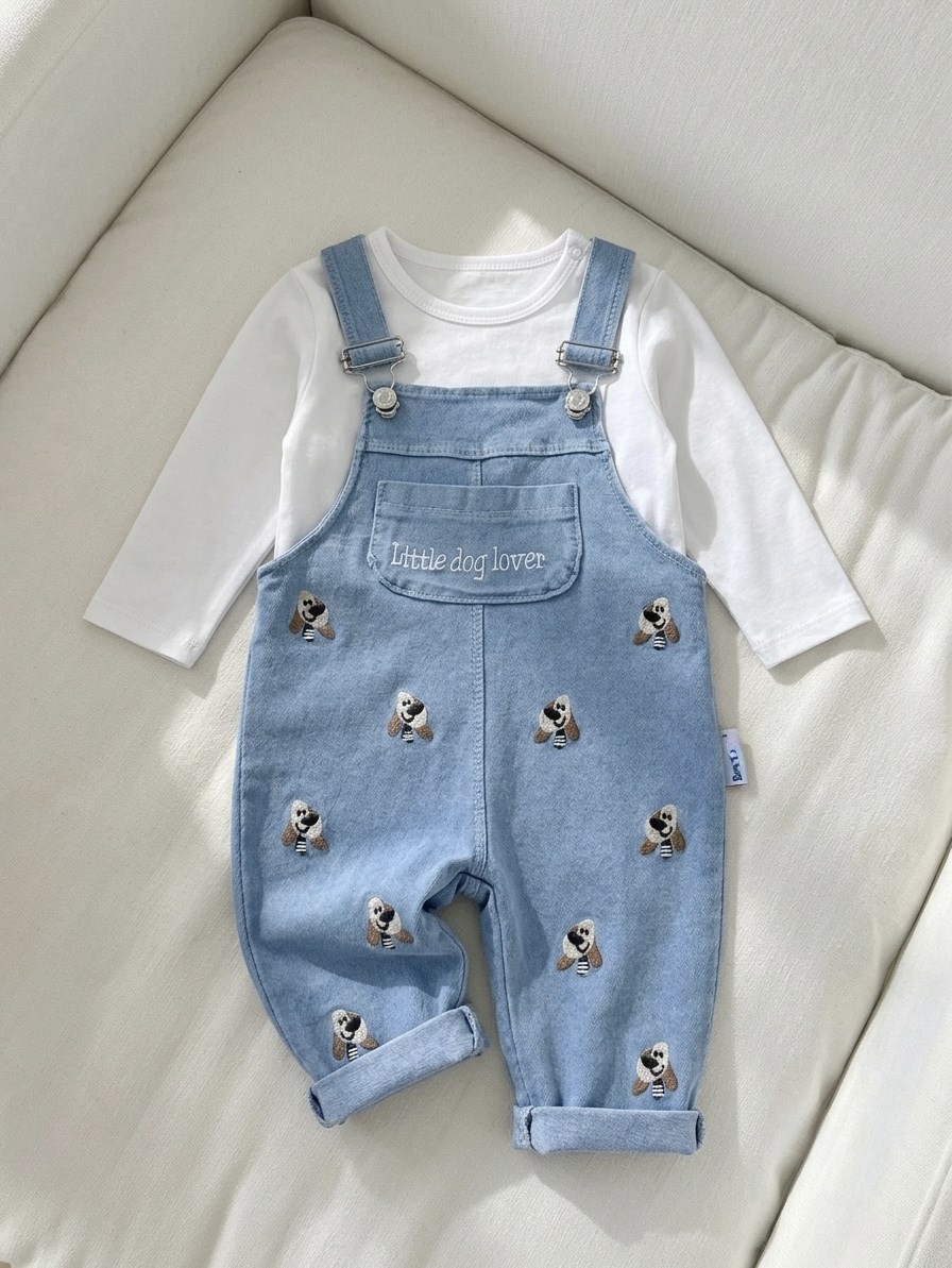 Little Doğ 2li Yumuşak Kot Salopet