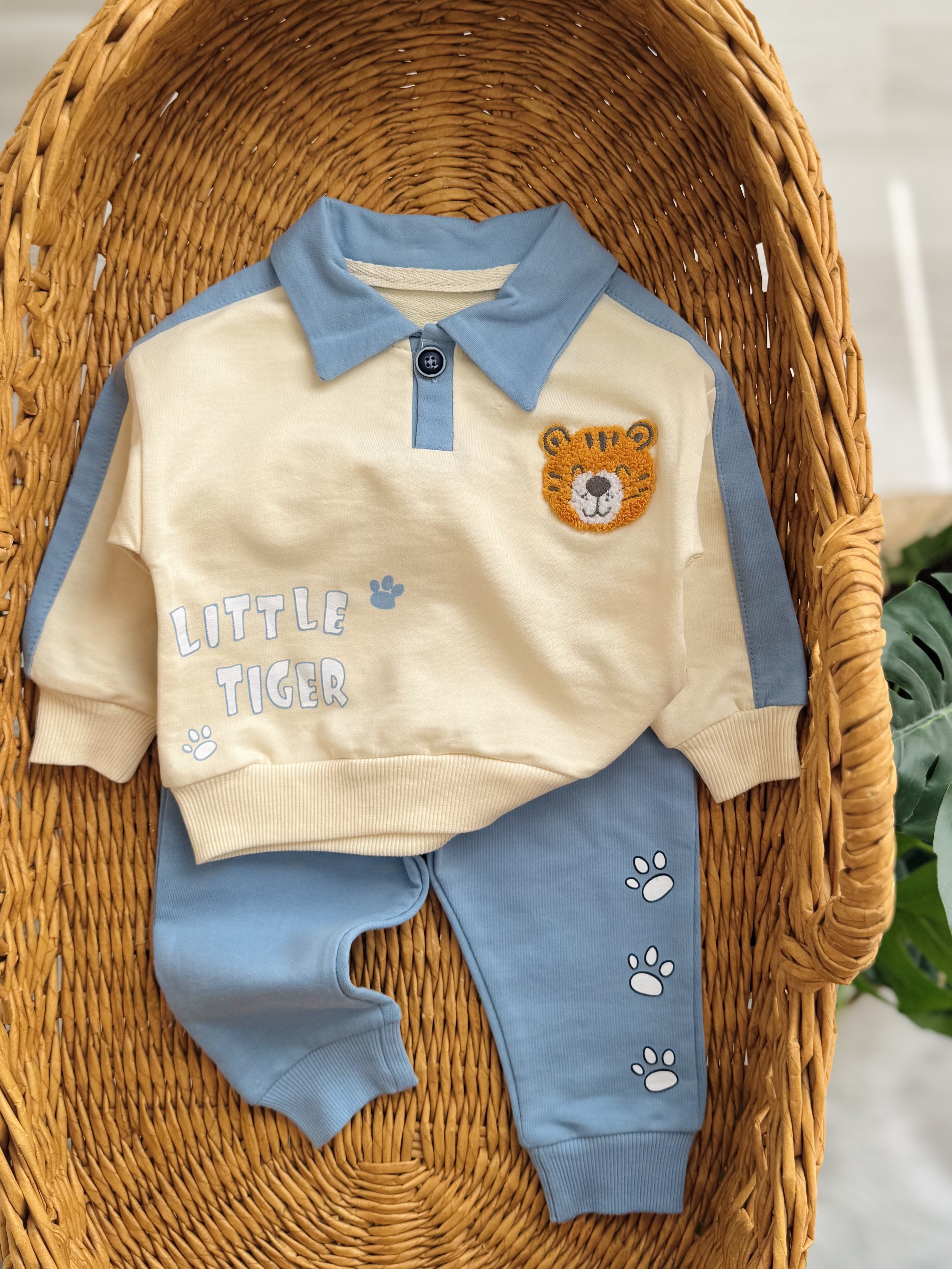 Mavi Little Tiger Baskılı Mevsimlik Takım