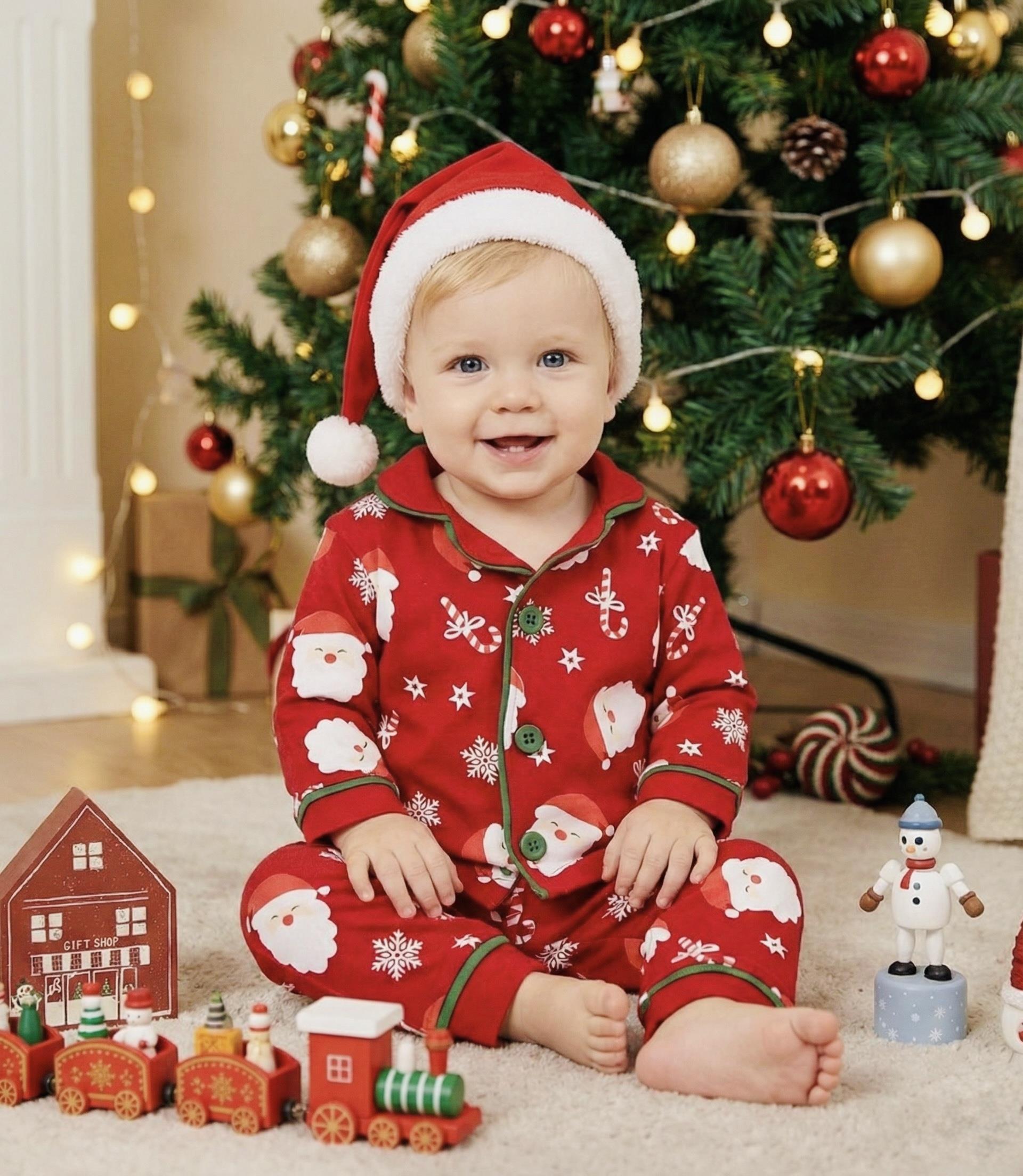 Noel Baba Şapkalı Yılbaşı Pijama Takimi