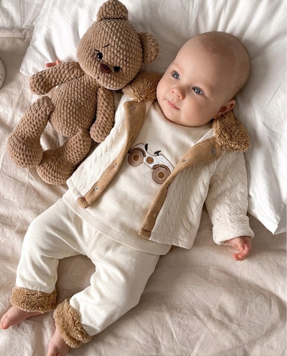 Peluş Detaylı 3lu Ceketli Takım 