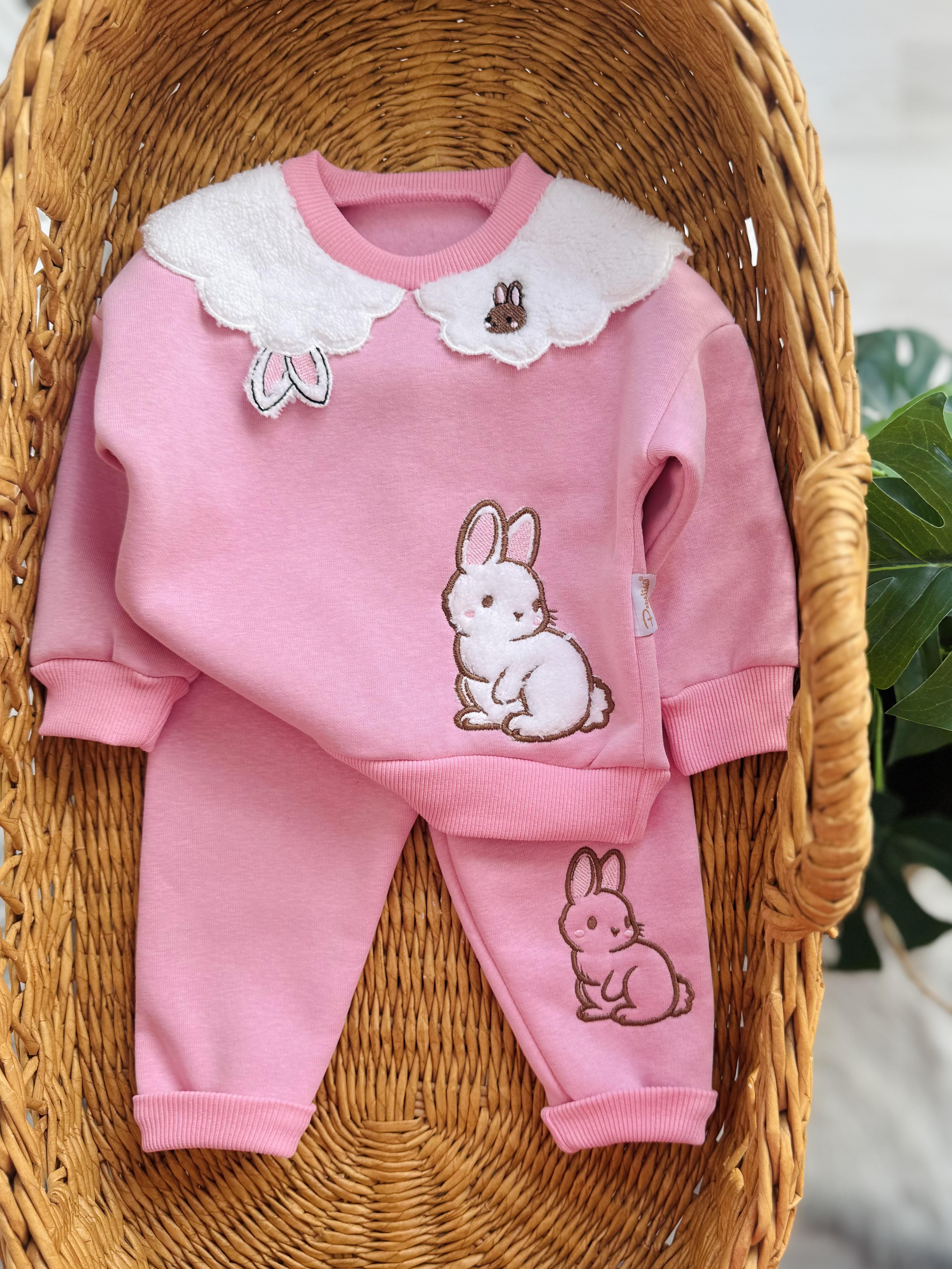Peluş Yakalı Pembe Tavşancık Takım
