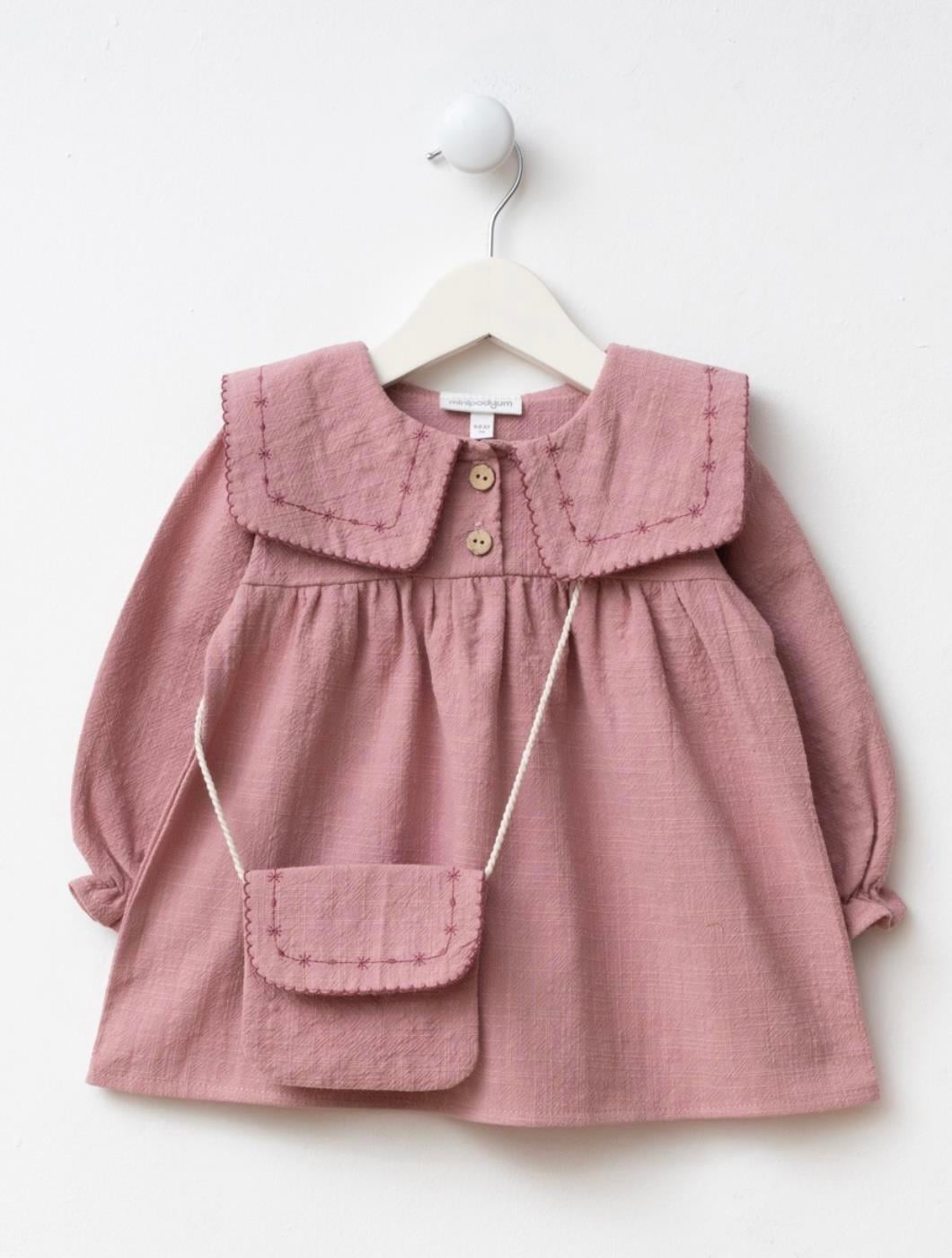PEMBE Lorin Vintage Keten Çantalı Elbise