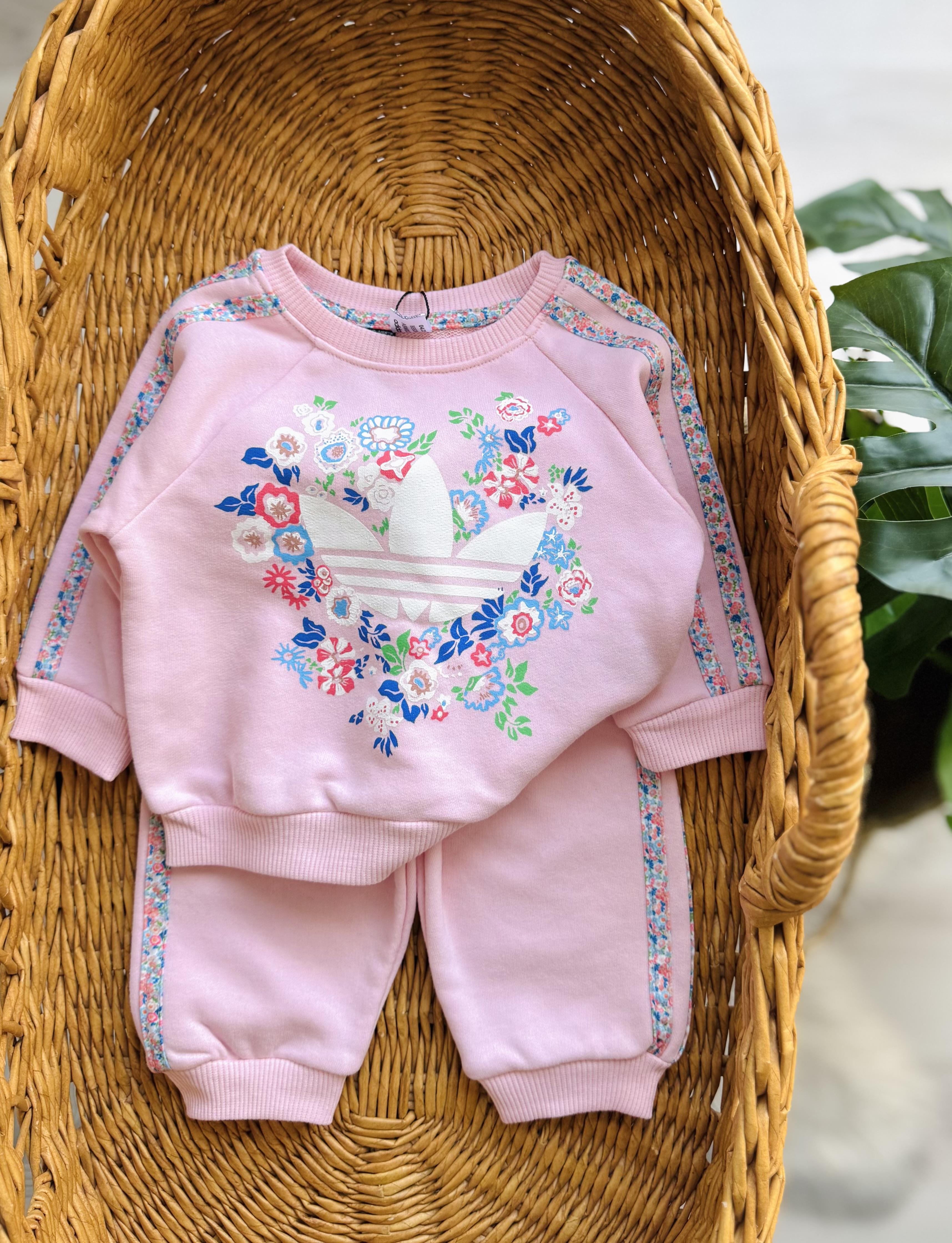 Pembe Premium Kalite Çiçekli Adidas 2ip Takim