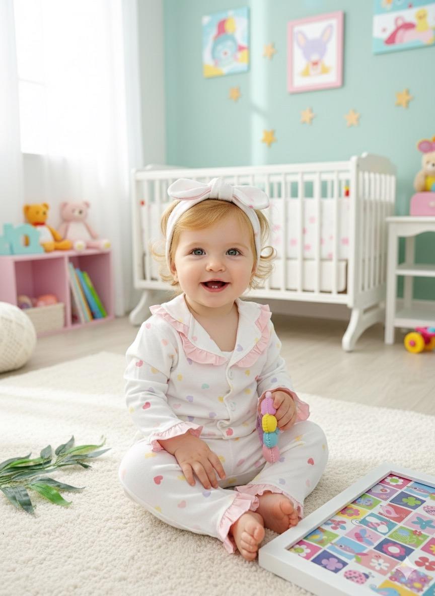 Pembe Renkli Kalpler Bandanalı Pijama Takim