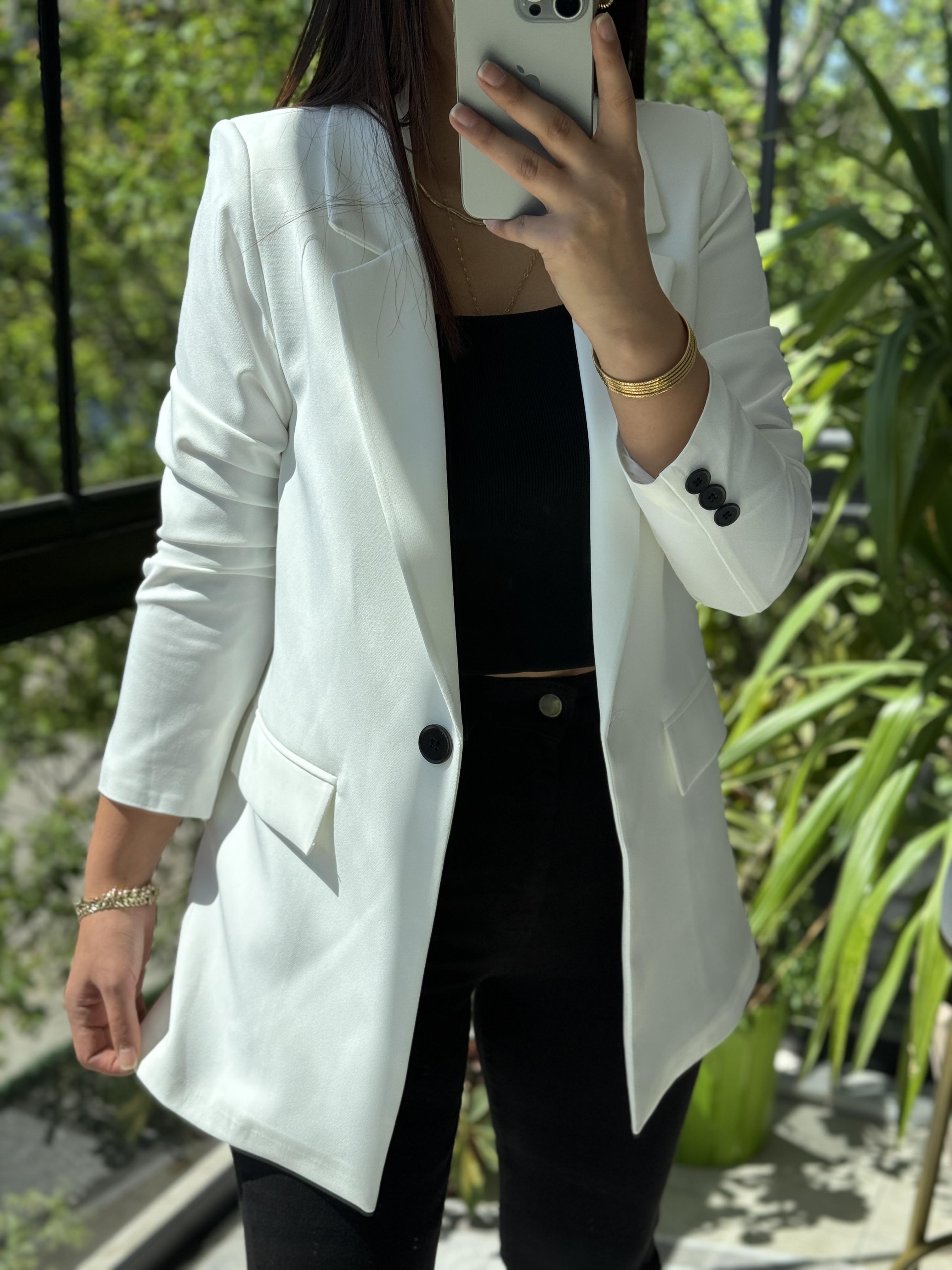  Tek Düğme Blazer Ceket  Beyaz