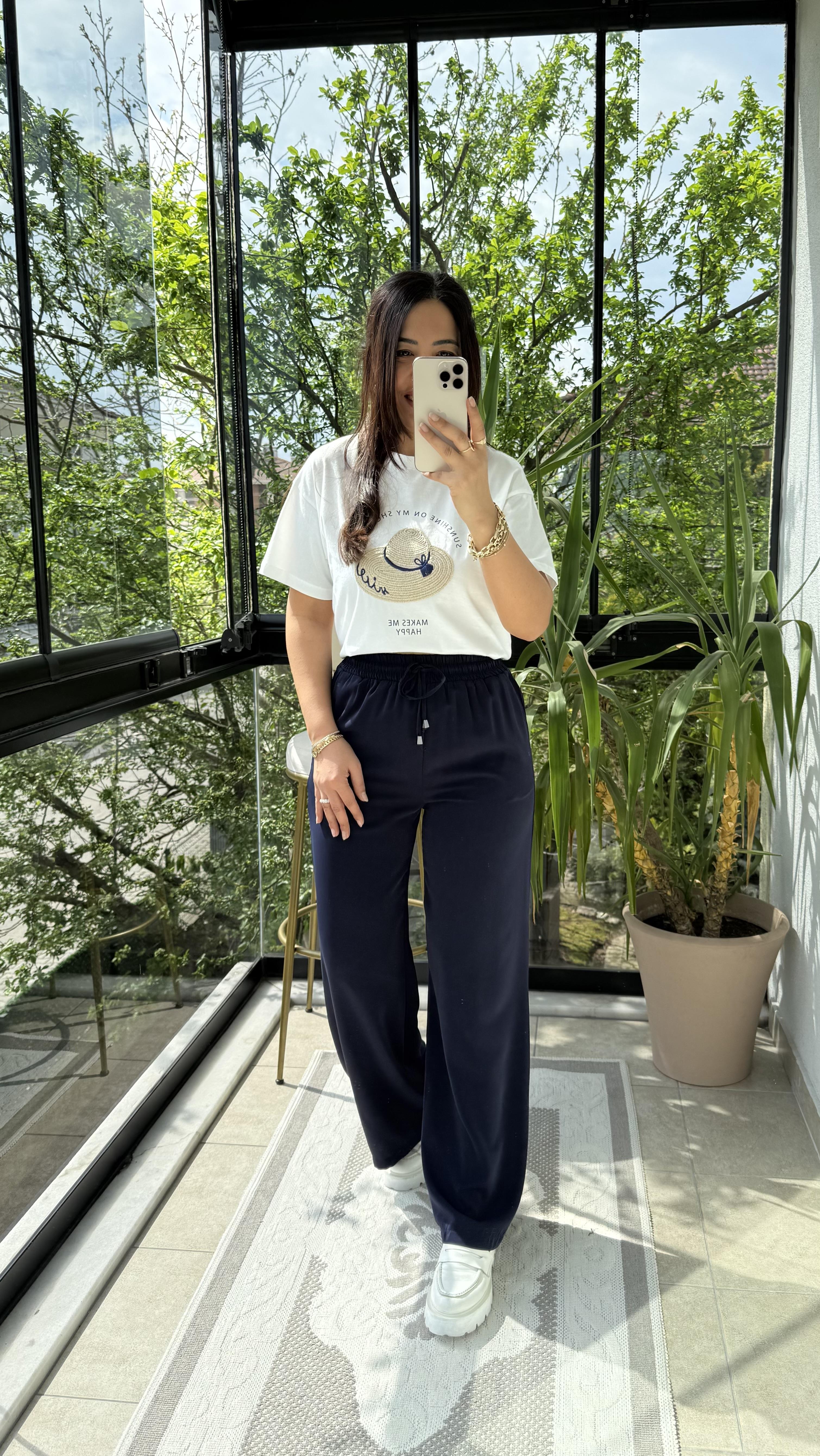 Bol Paça Dökümlü Pantolon Lacivert