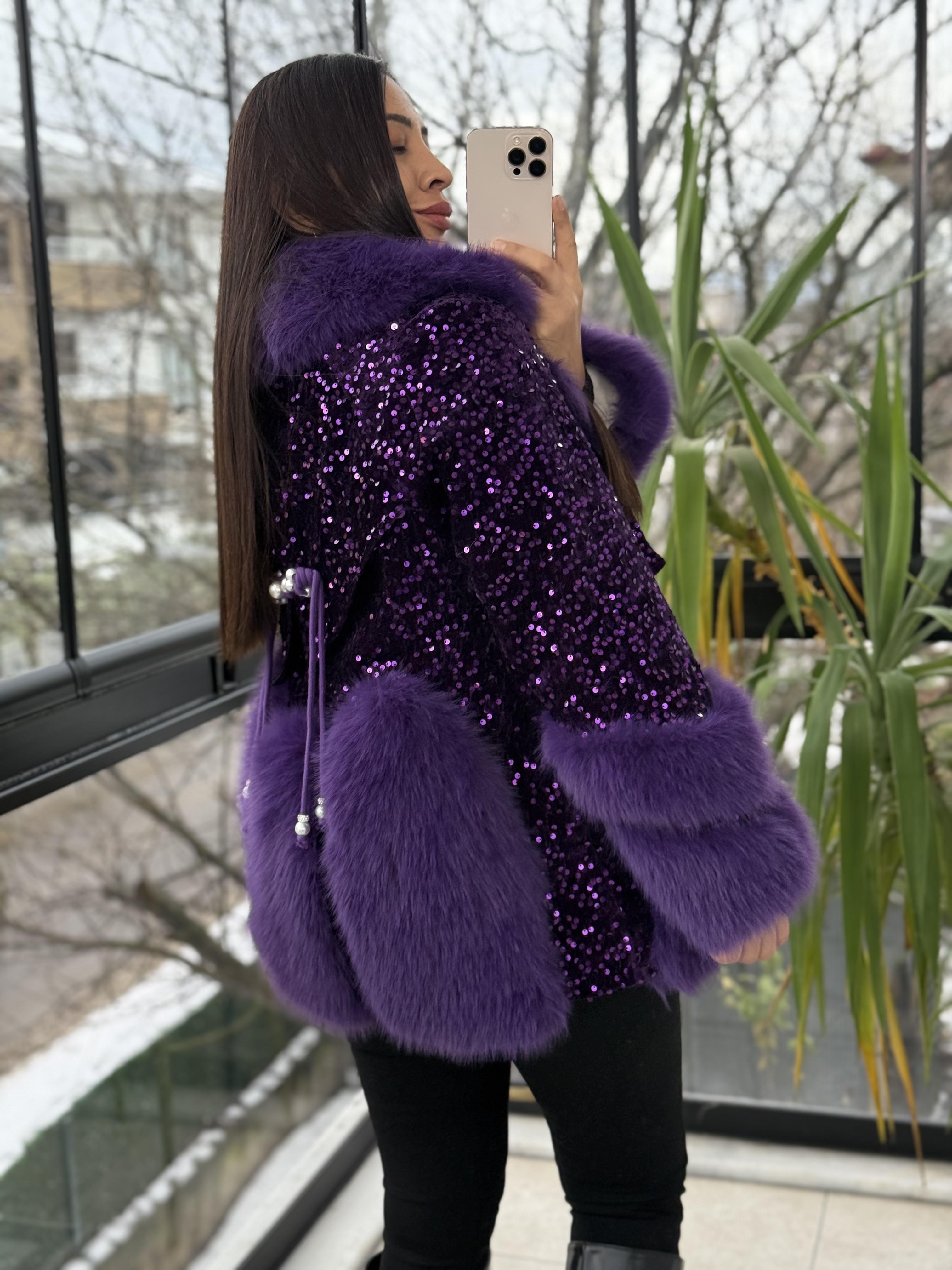 İthal Full payetli Kürk Mor