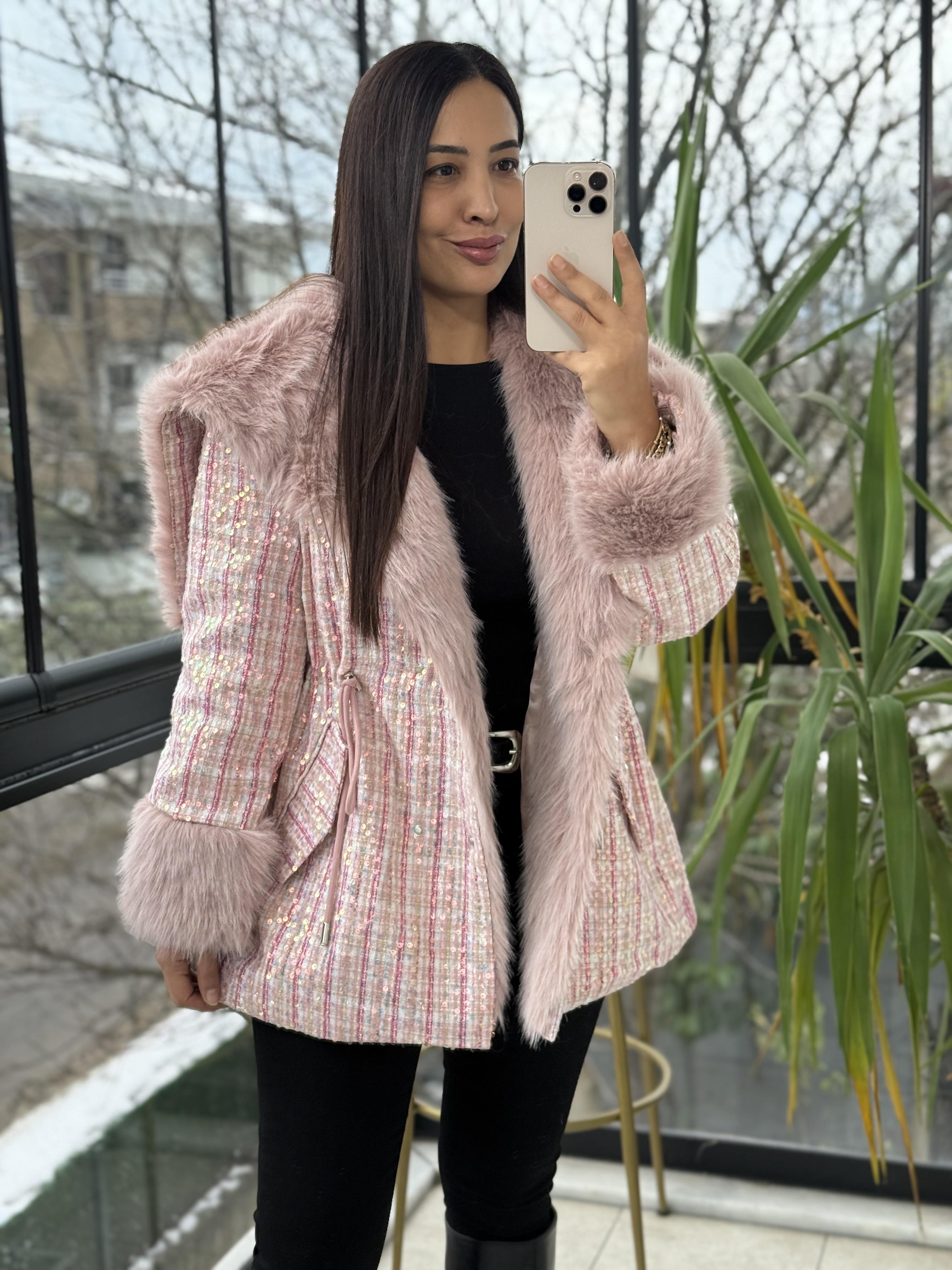 İthal Full payetli Kürk Pembe