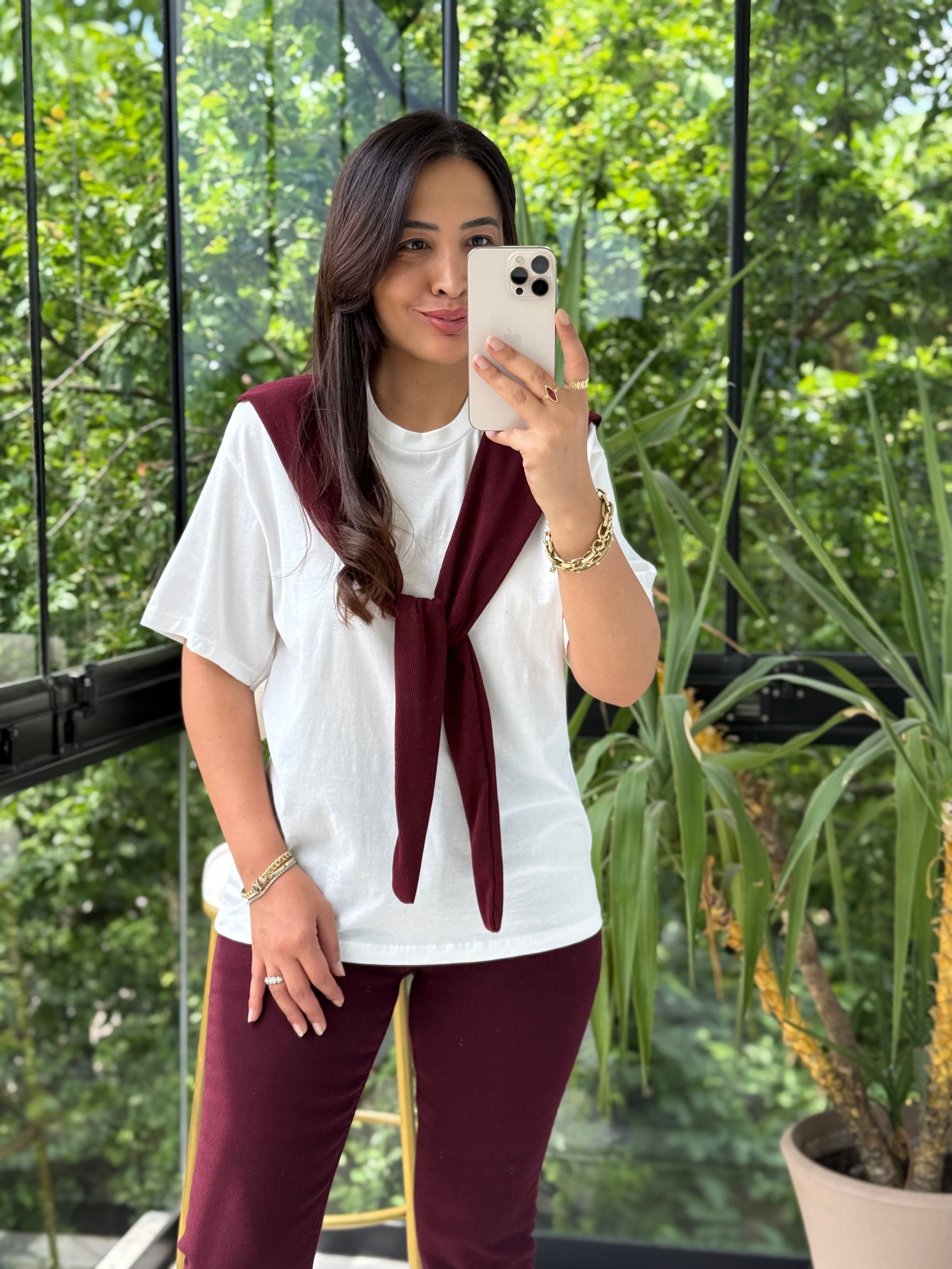 Bağlama Detaylı Tişört Bordo
