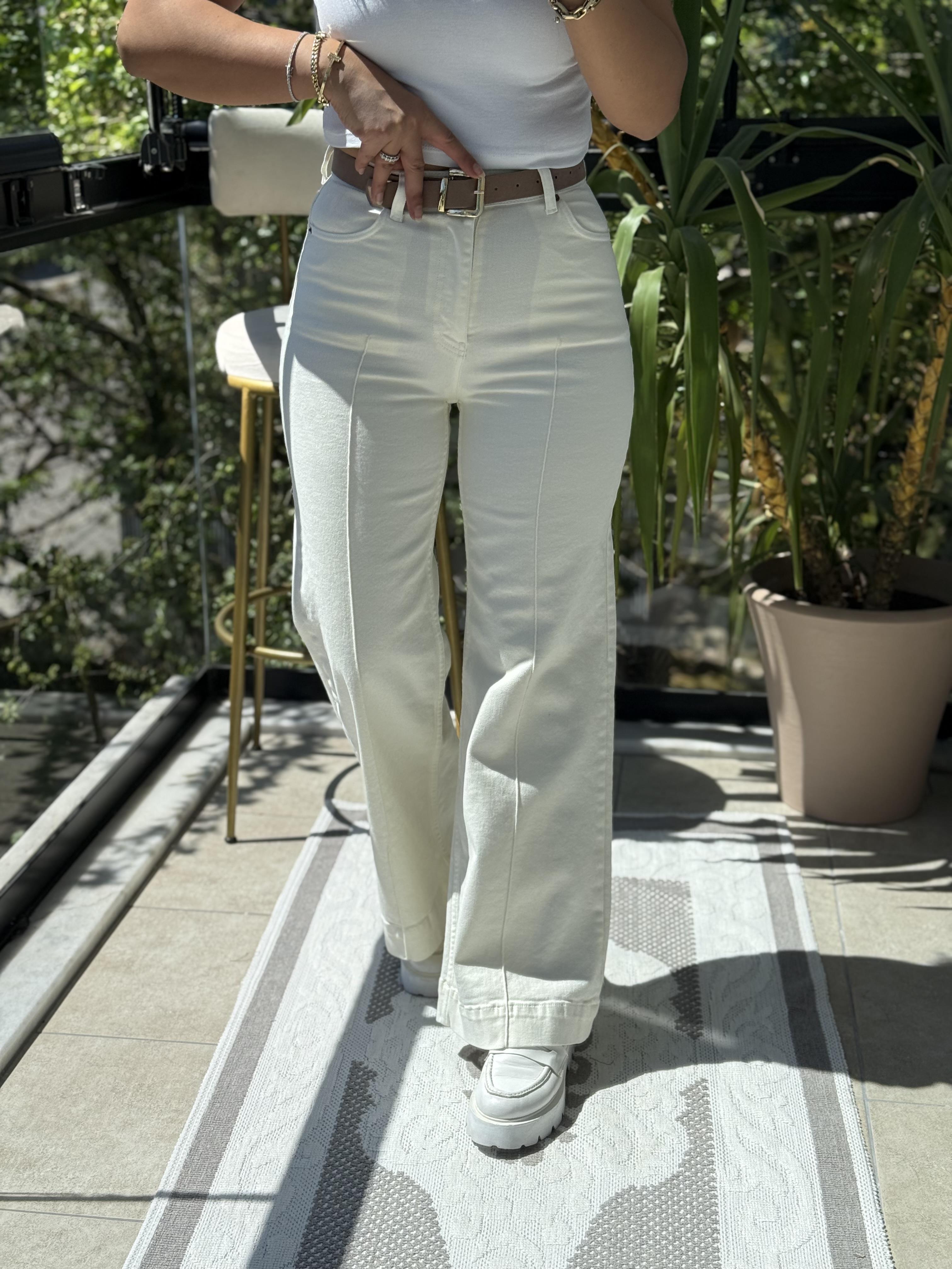 Çımalı Kot Pantolon Krem