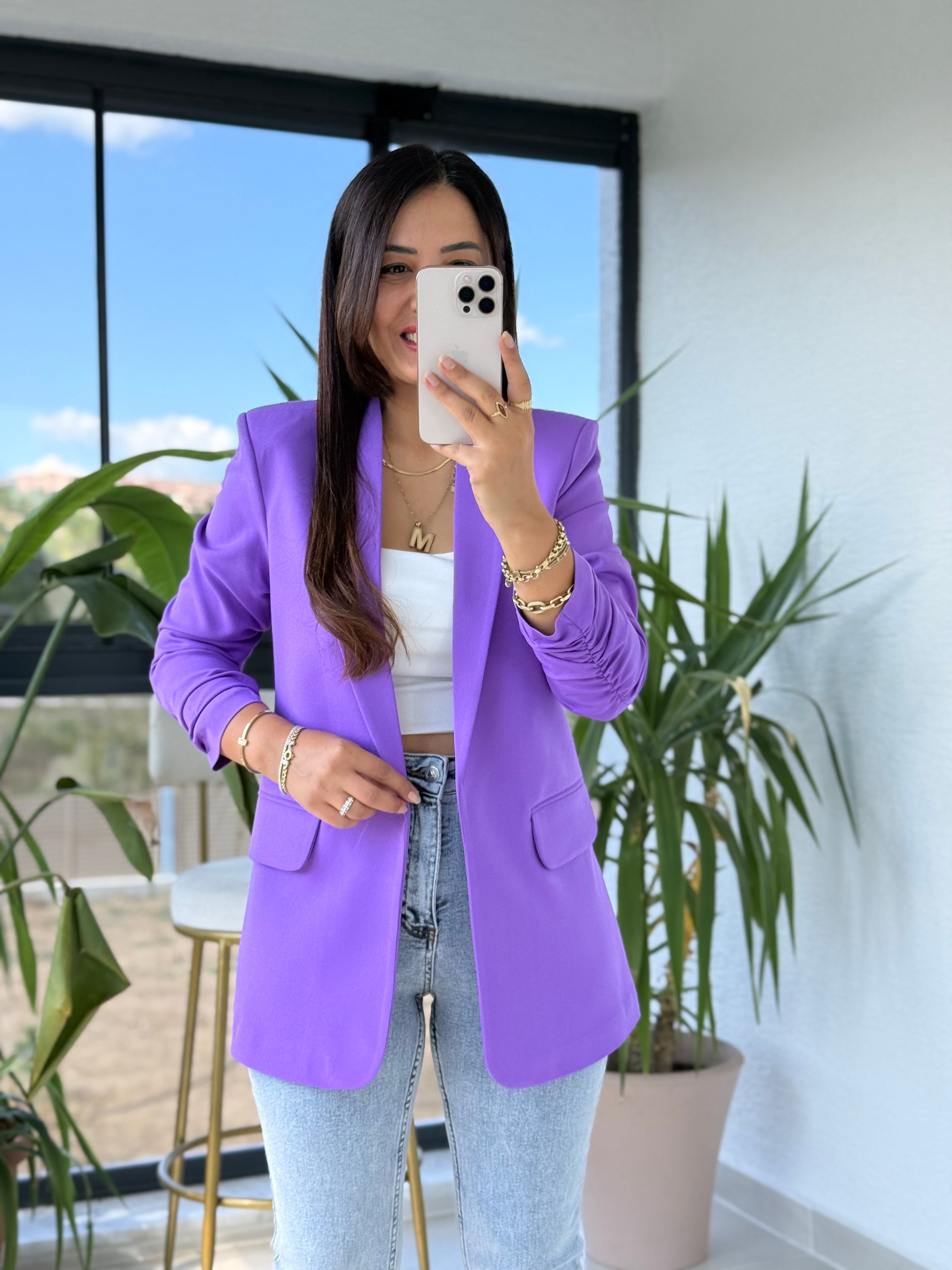 Kolu Büzgülü Blazer Ceket Mor