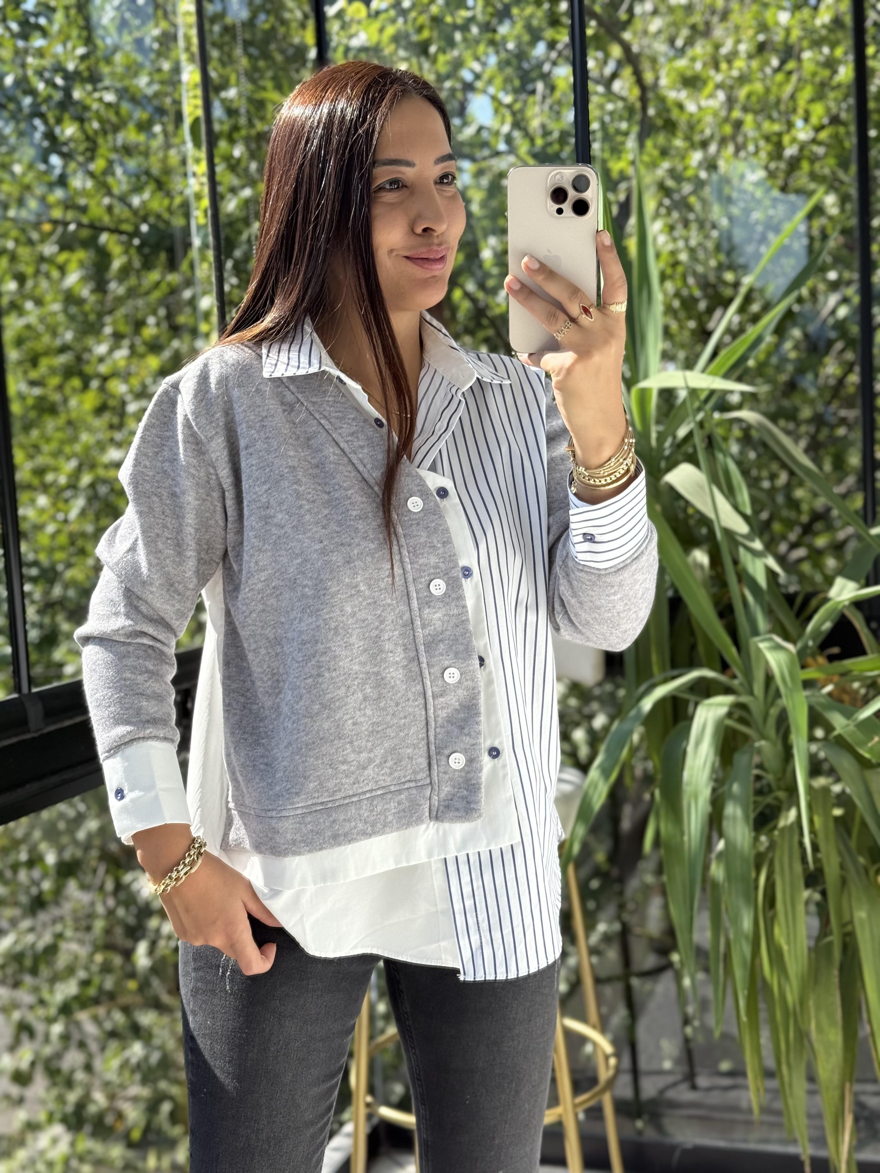 Parçalı Gömlek Gri