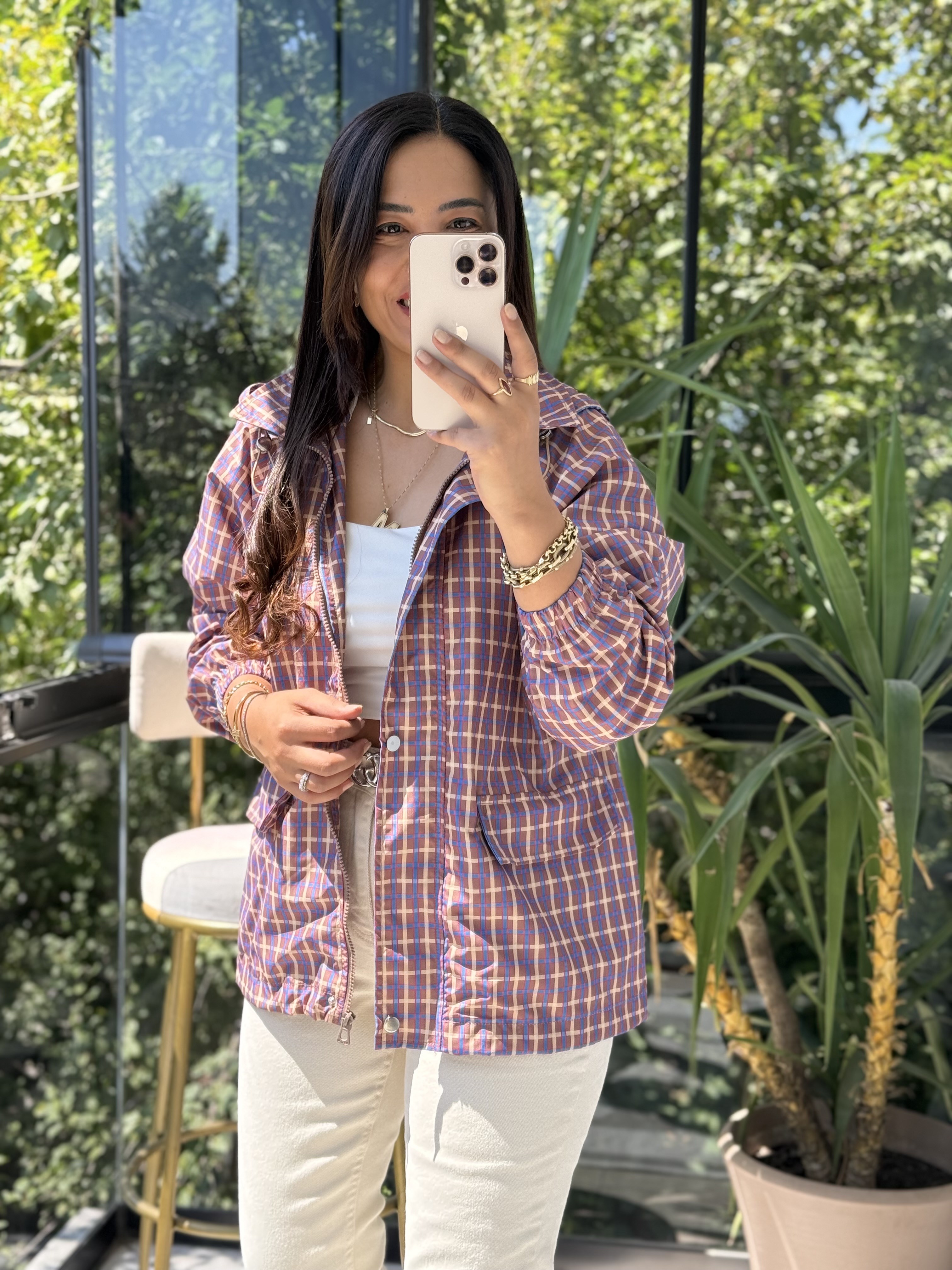 Ekoseli Oversize Yağmurluk Kahve