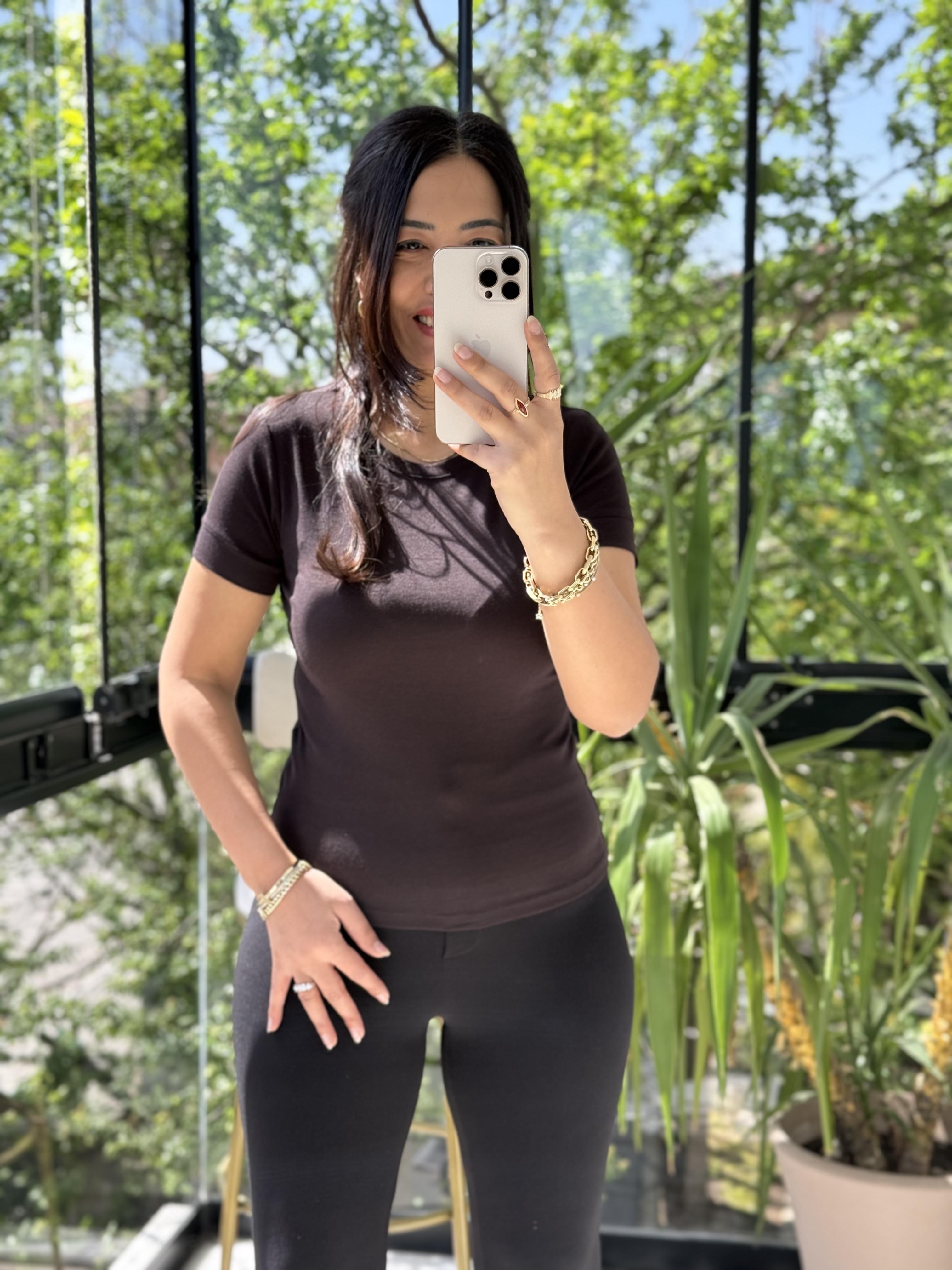 Dilvin Kısa Kollu Tişört Koyu Kahve