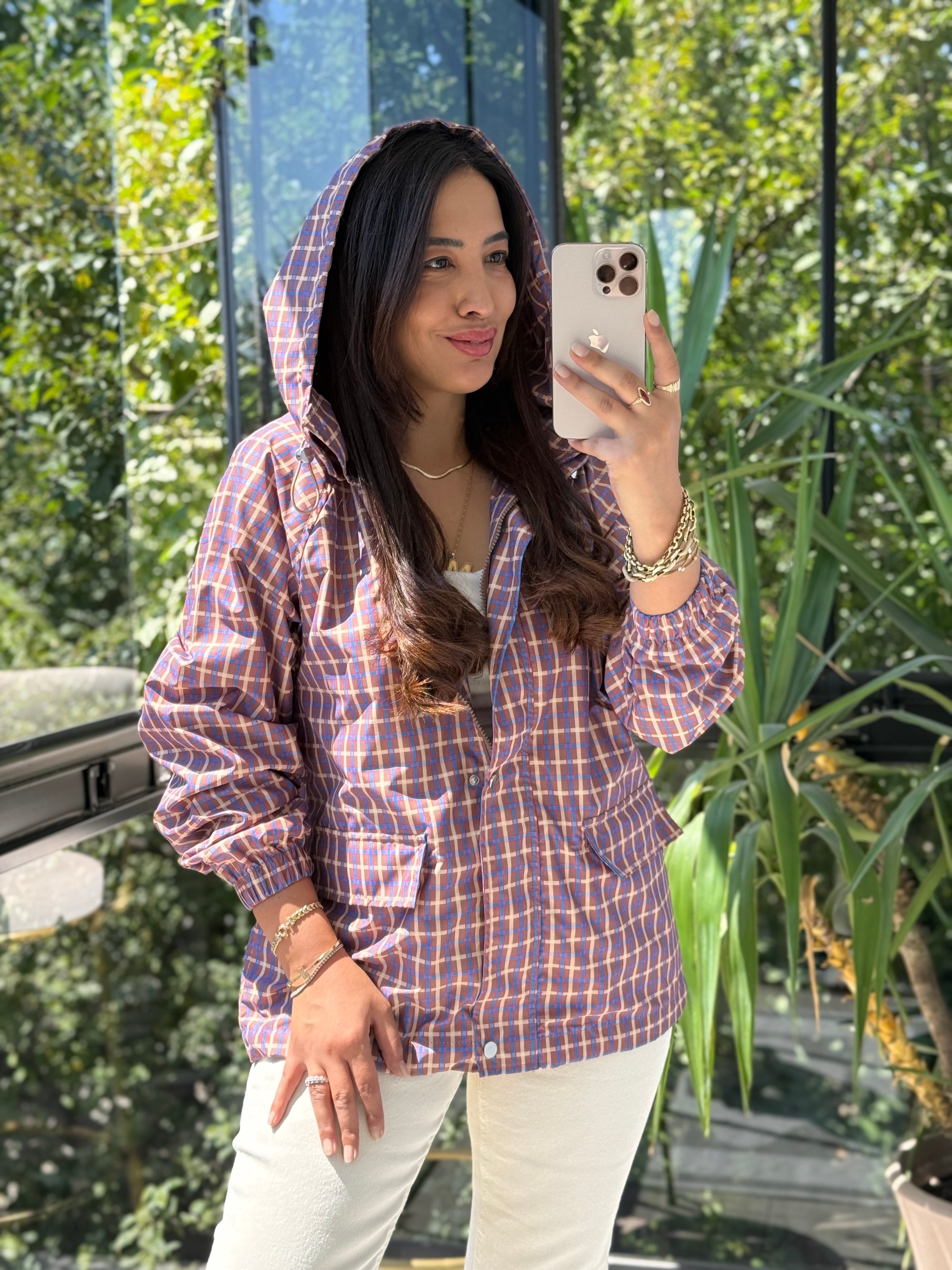Ekoseli Oversize Yağmurluk Kahve
