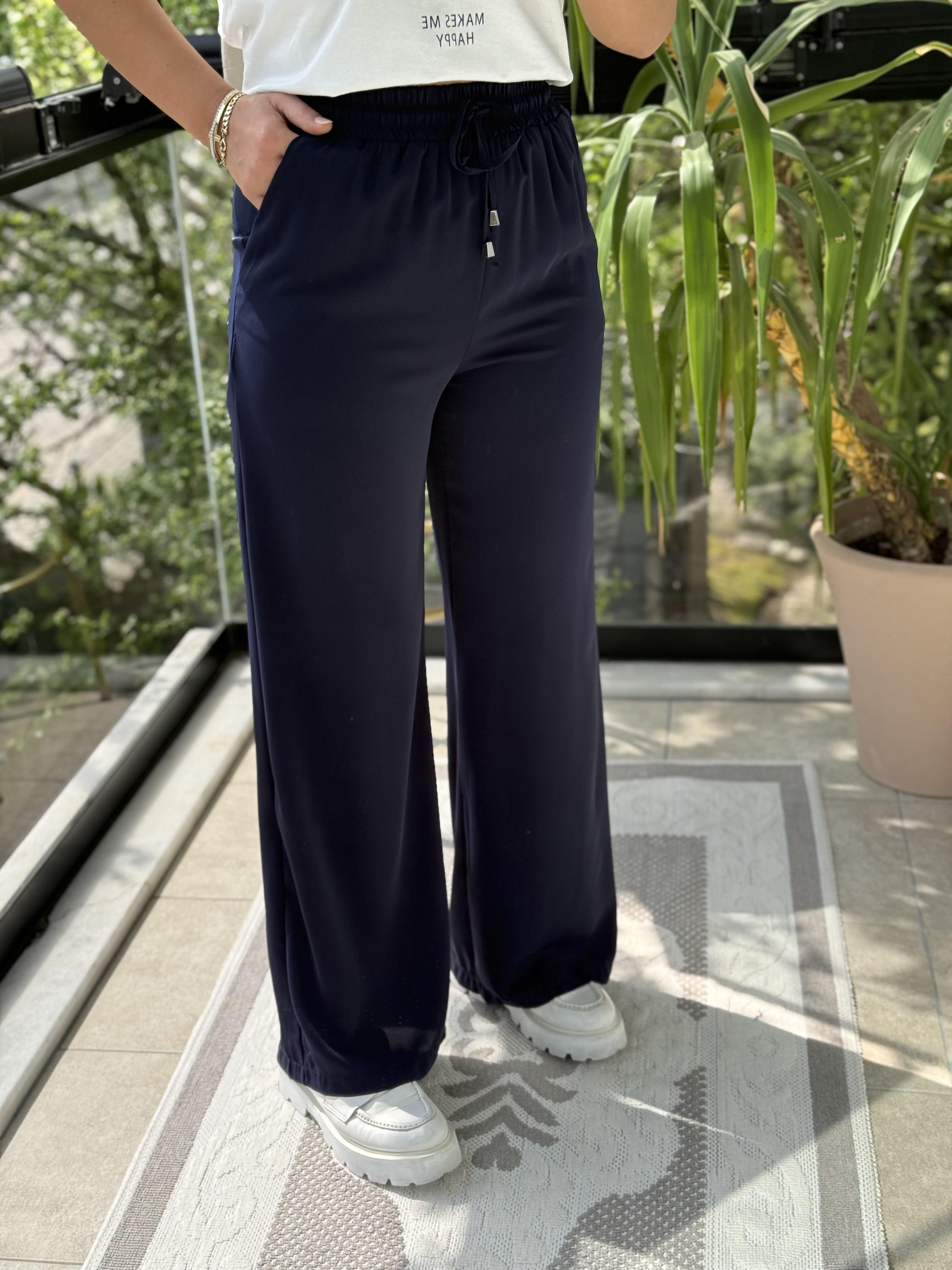 Bol Paça Dökümlü Pantolon Lacivert