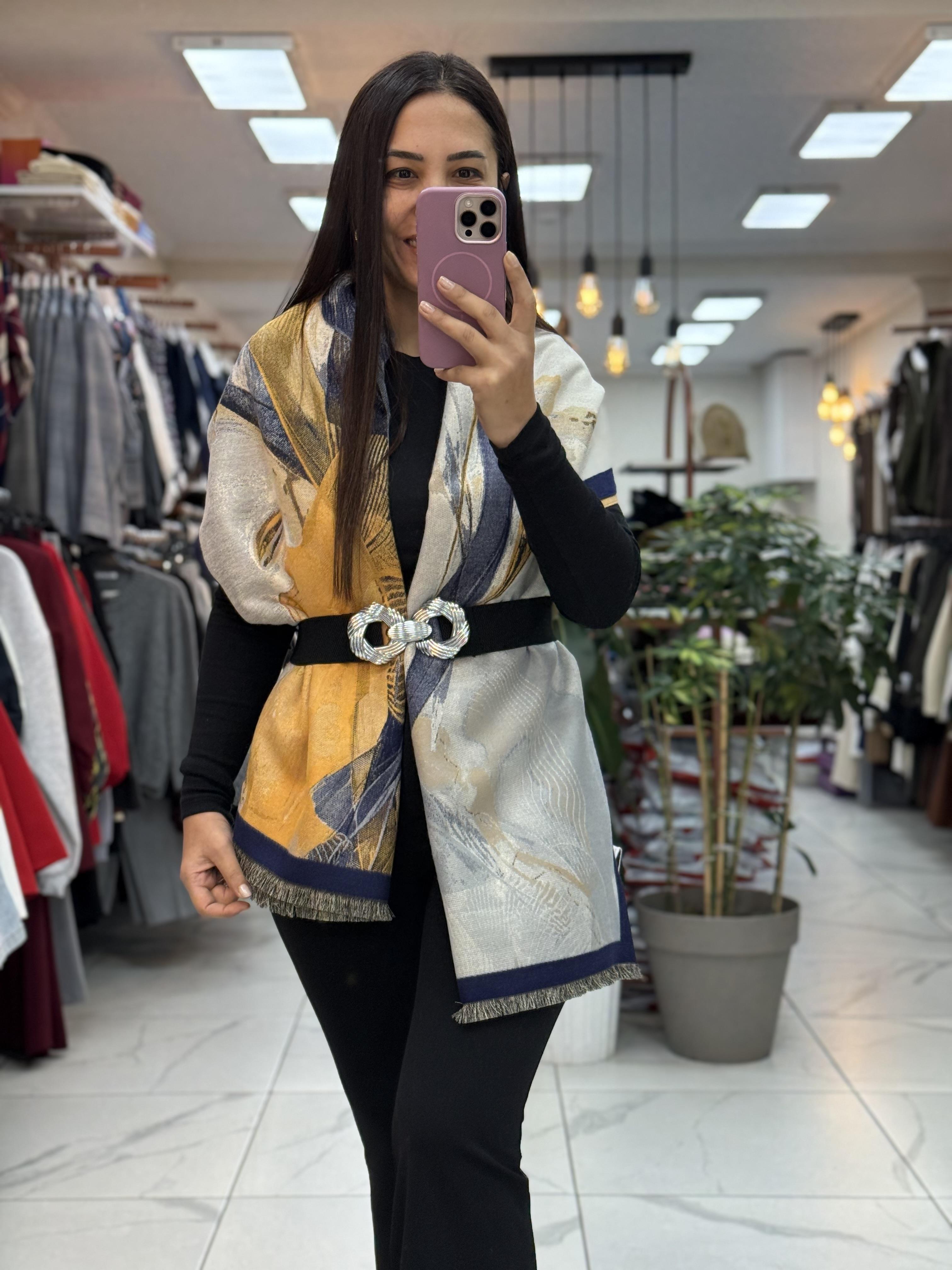 İthal Desenli  Kaşmir Şal Hardal