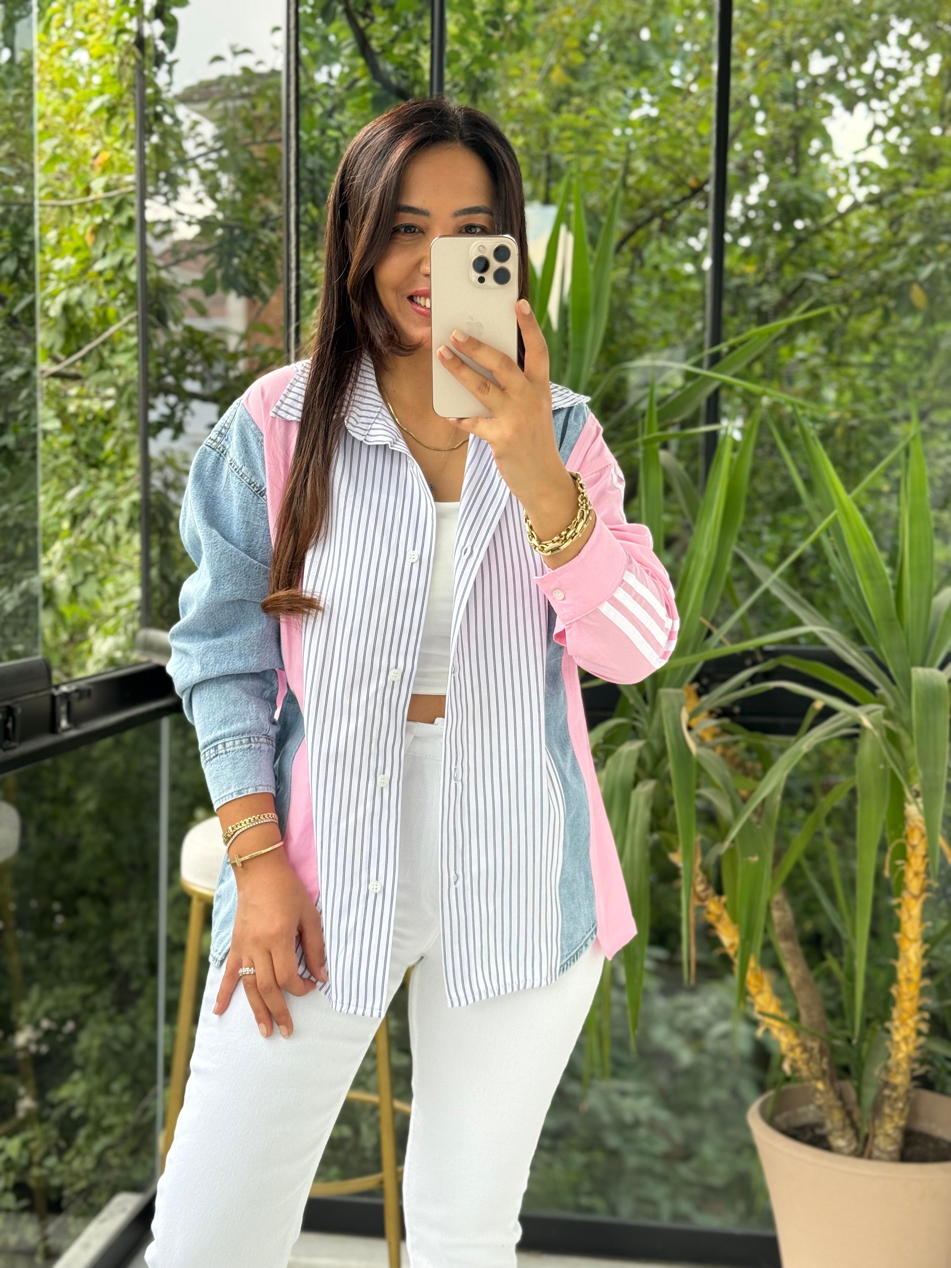 Çizgili Mix Gömlek Pembe