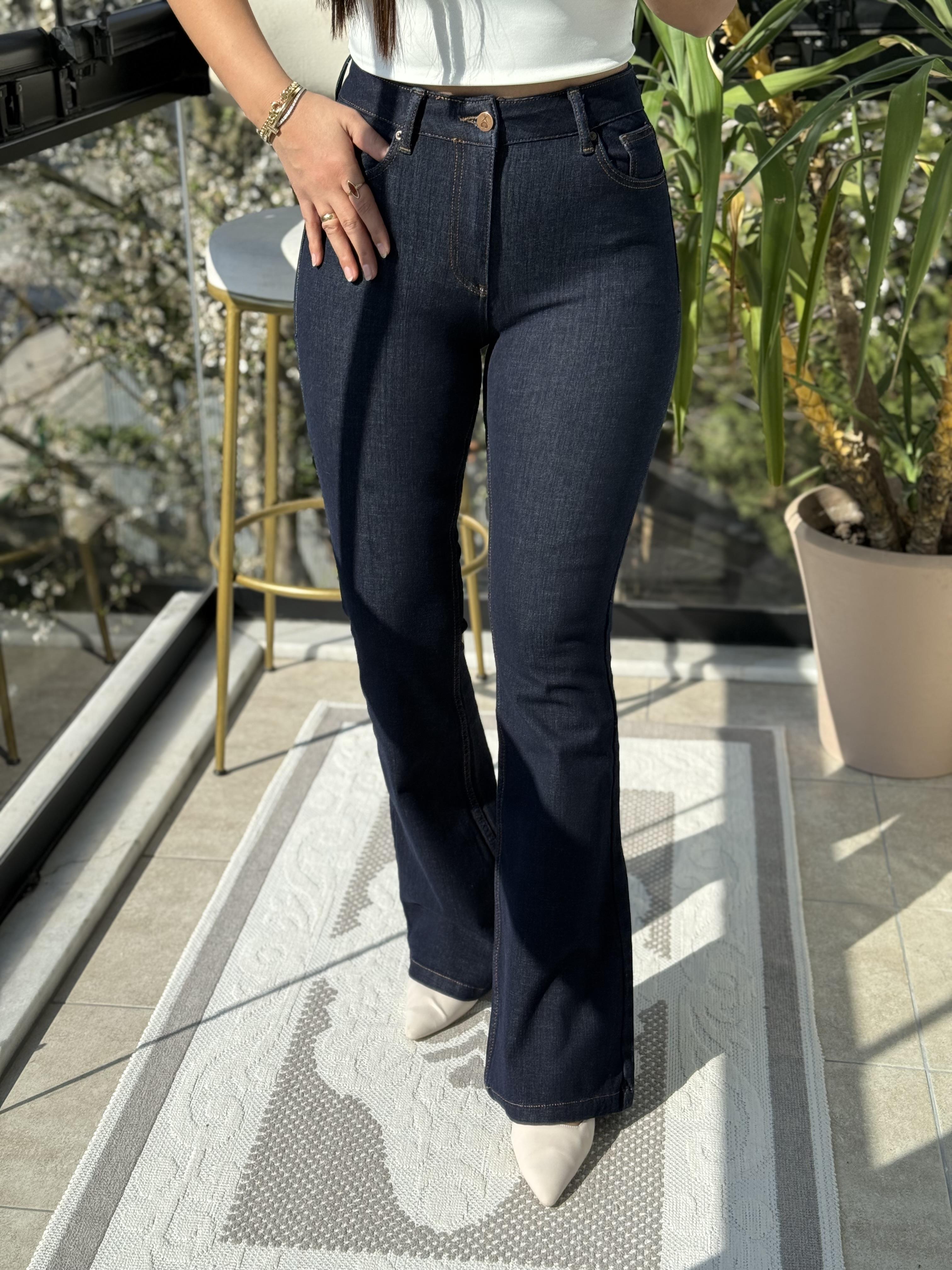 İspanyol Paça Jean Slaplı Lacivert