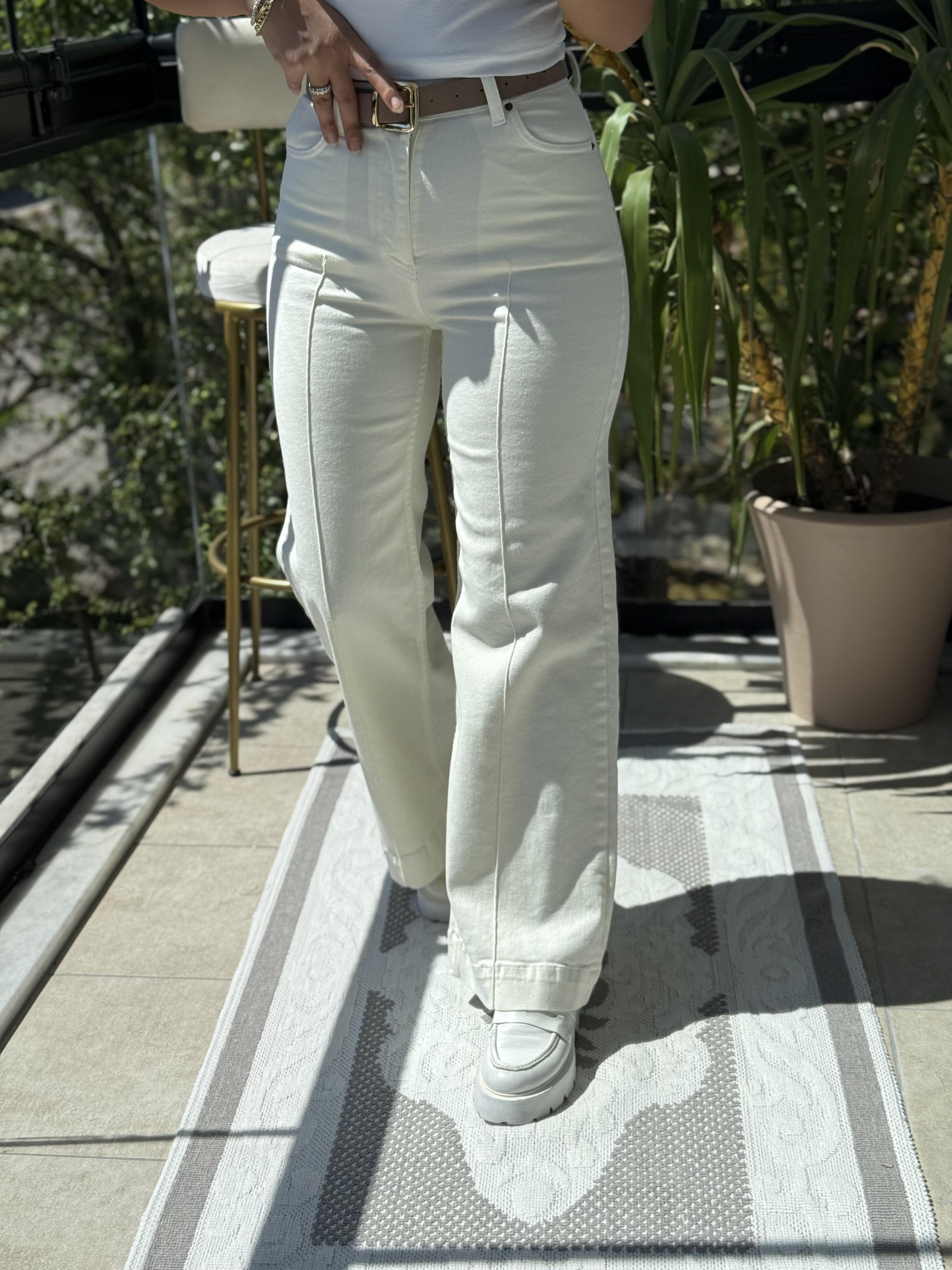 Çımalı Kot Pantolon Krem