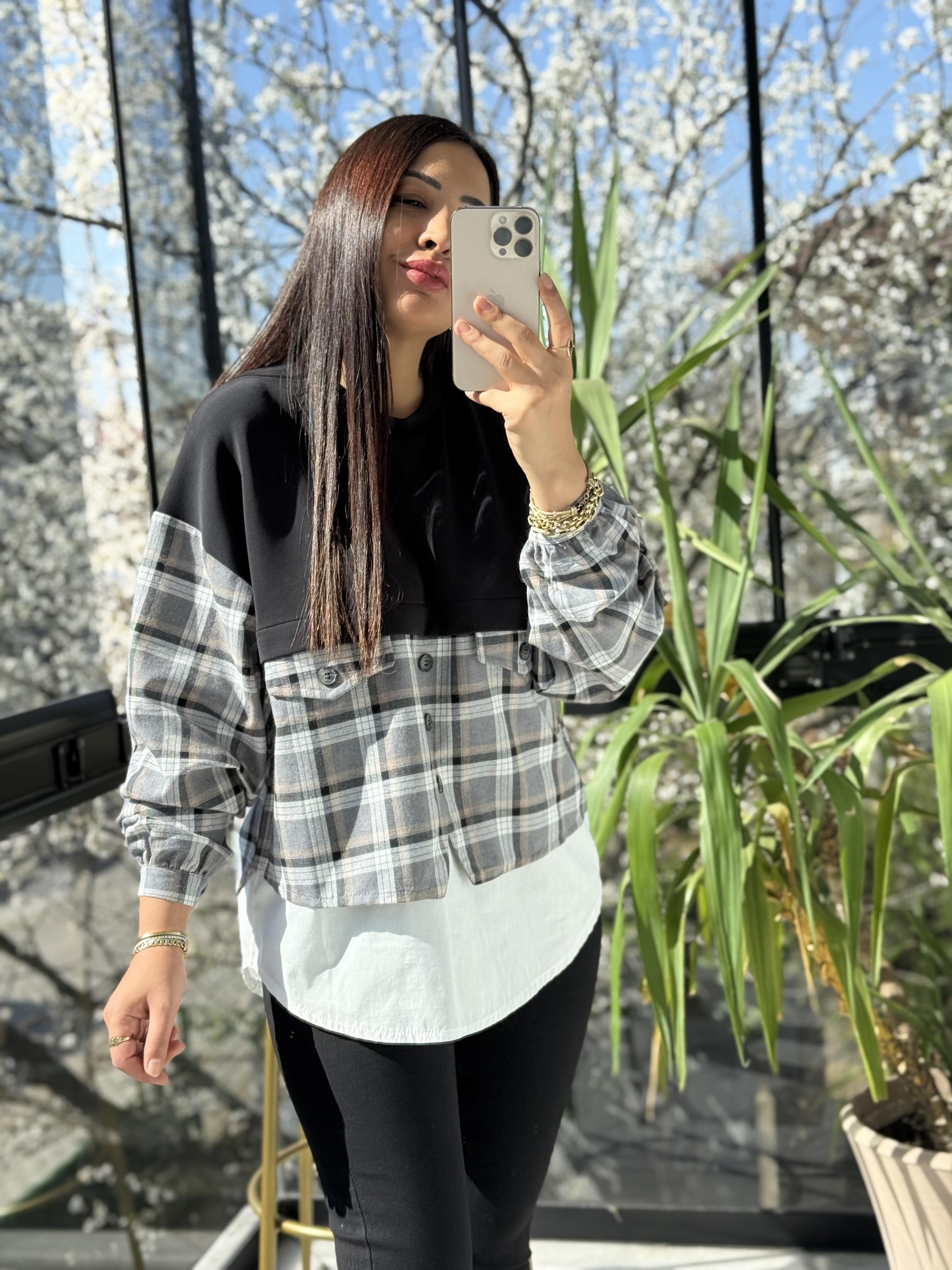 Mix kumaş Sweat Gömlek Siyah