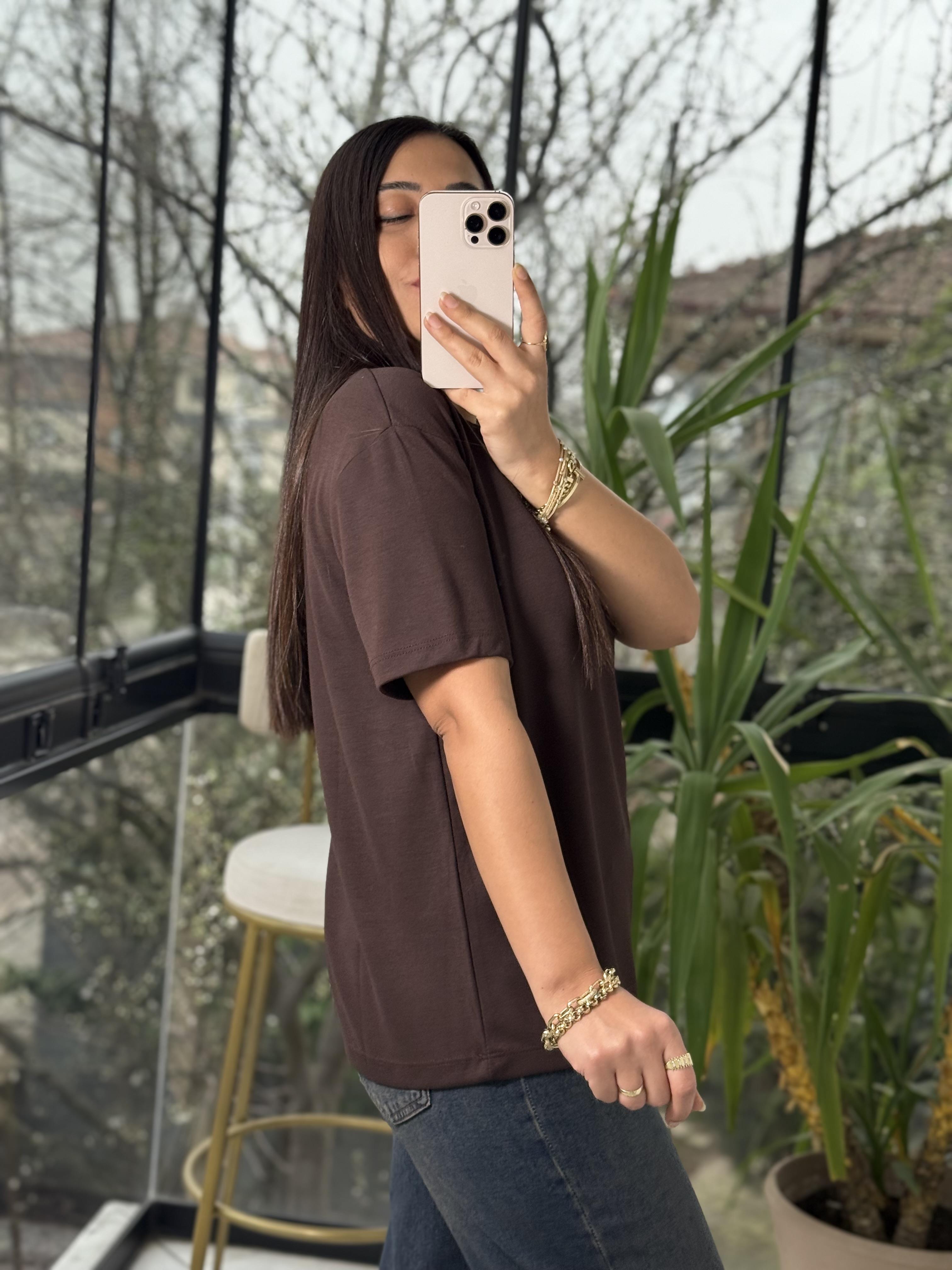 Oysh Modal Basic Tişört Kahve