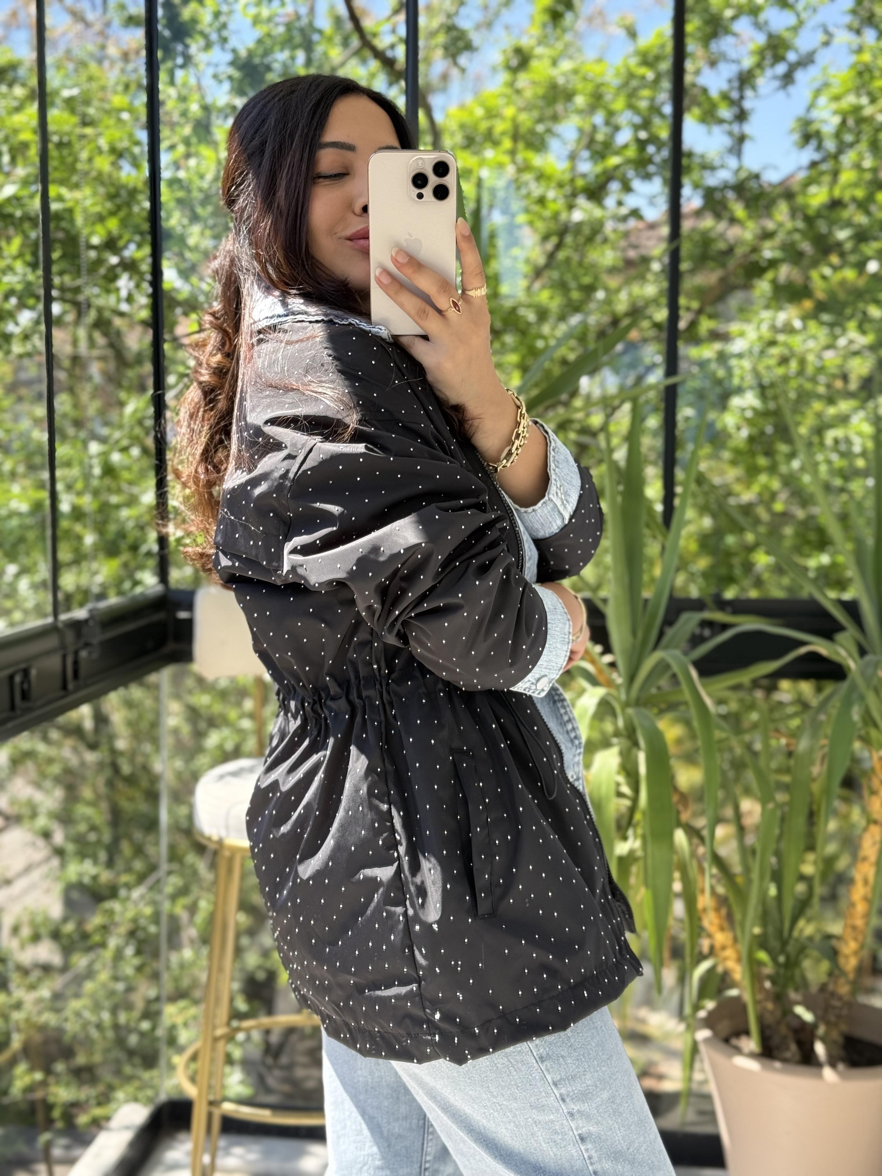 Glitiery Denim Mix Ceket Siyah