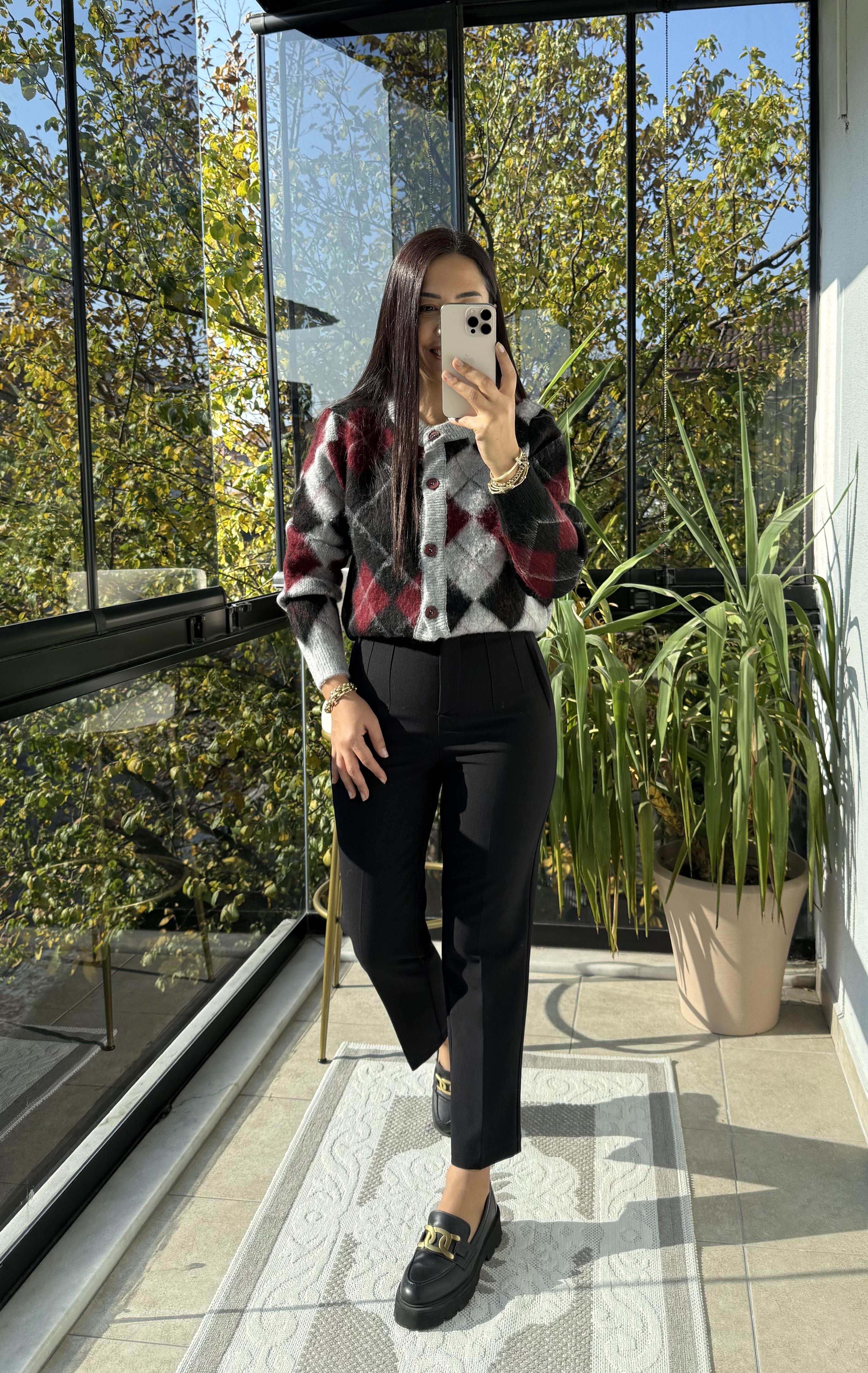 Kısa Baklava Desenli Hırka Bordo