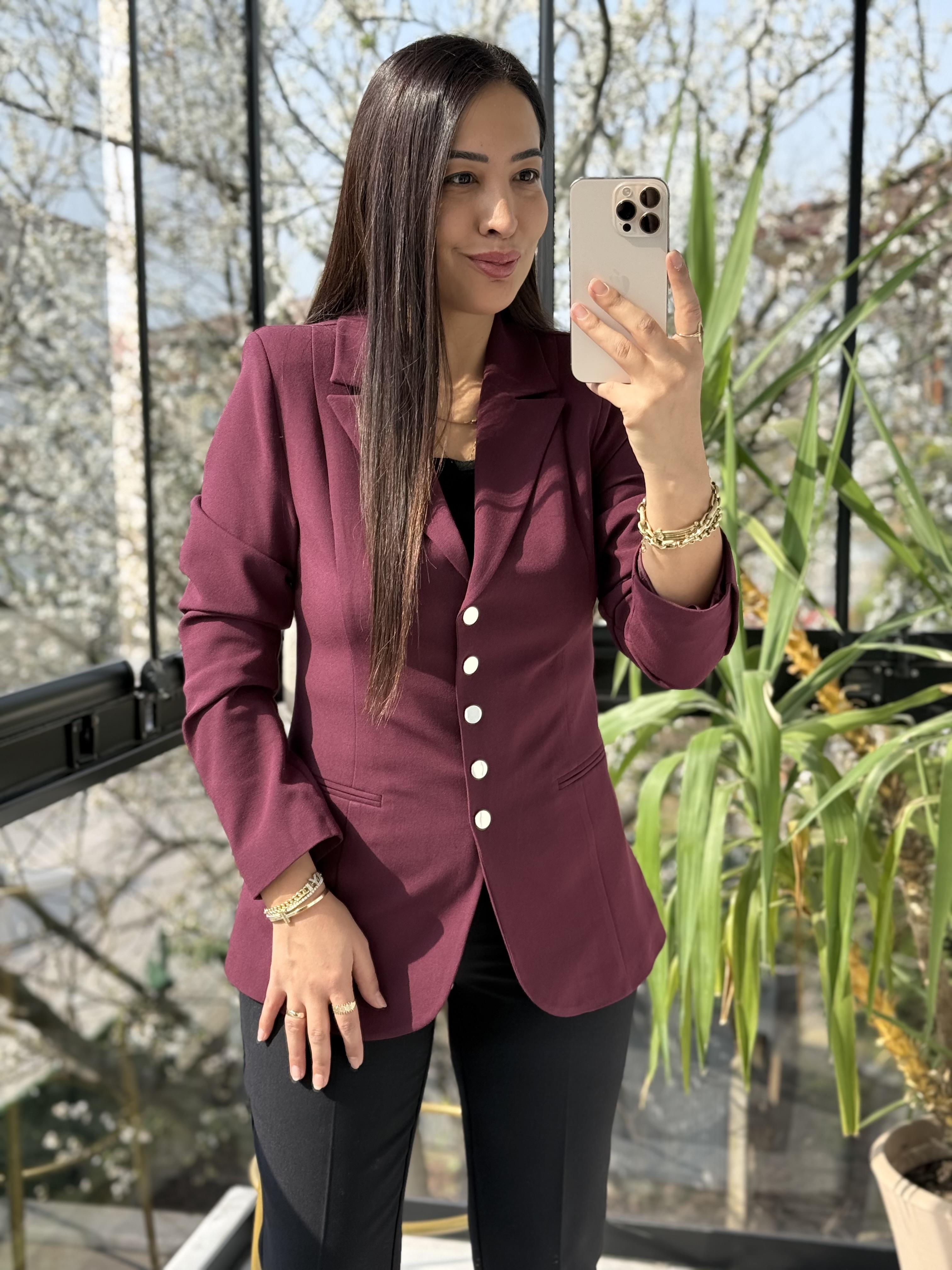 Beş Düğme Slimfit Blazer Ceket Bordo