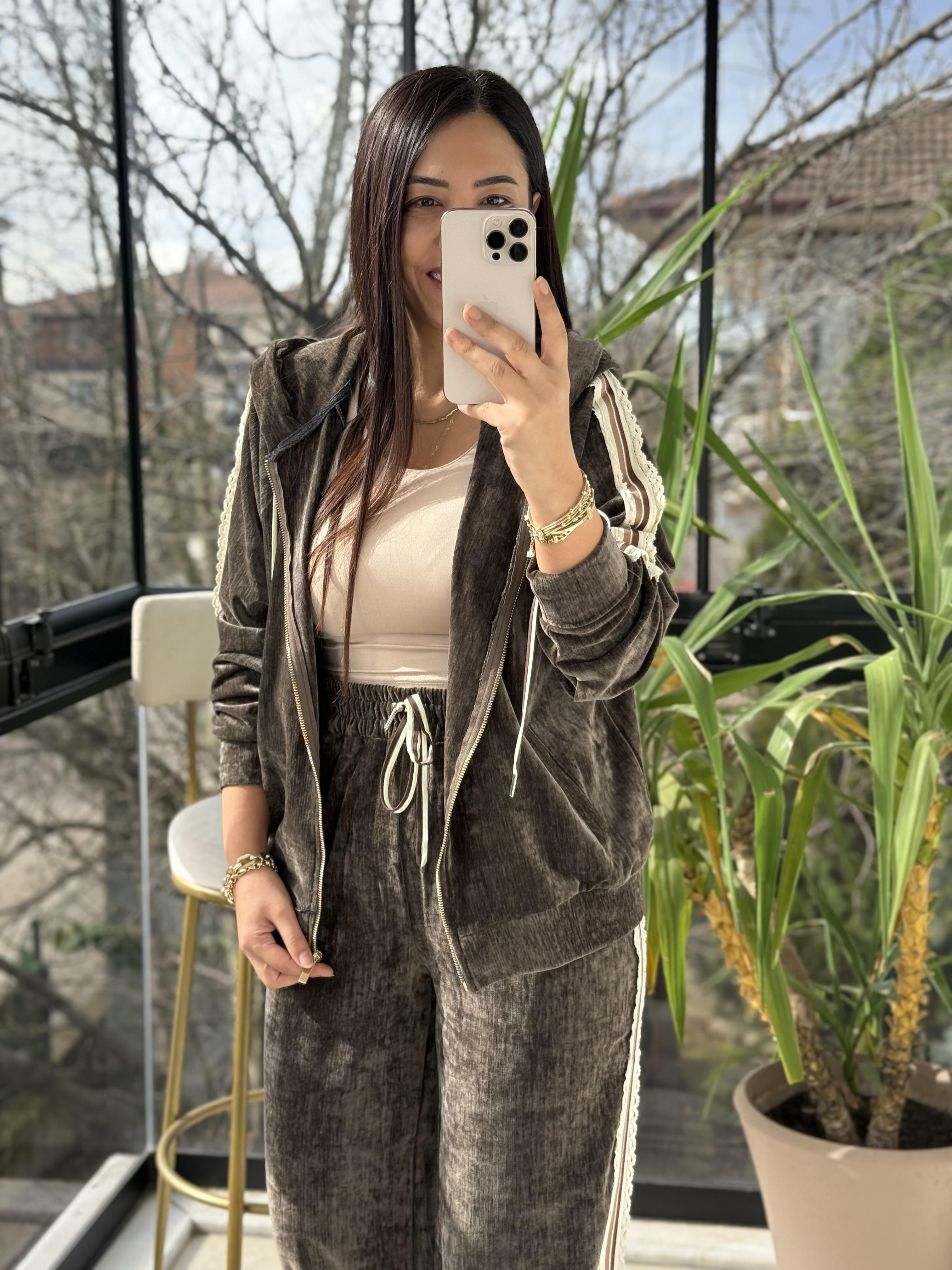 Dokuma Şeritli Şönil Takım Yeşil