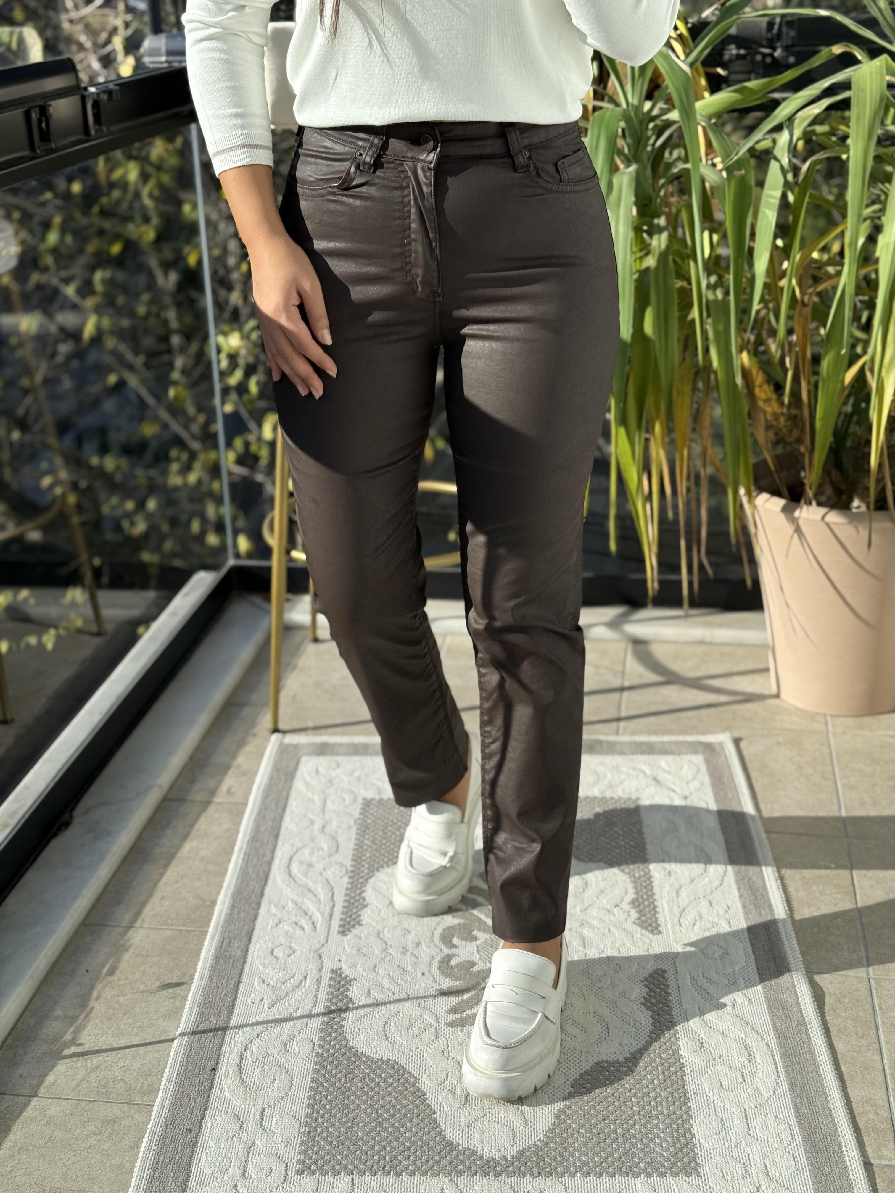 Deri Mum Kaplama Kesik Paça Jean Kahve